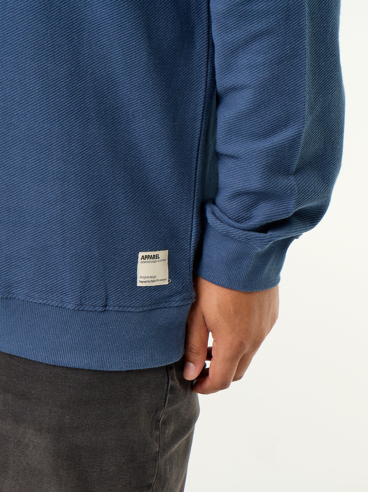 Sweat uni en maille côtelée - Bleu