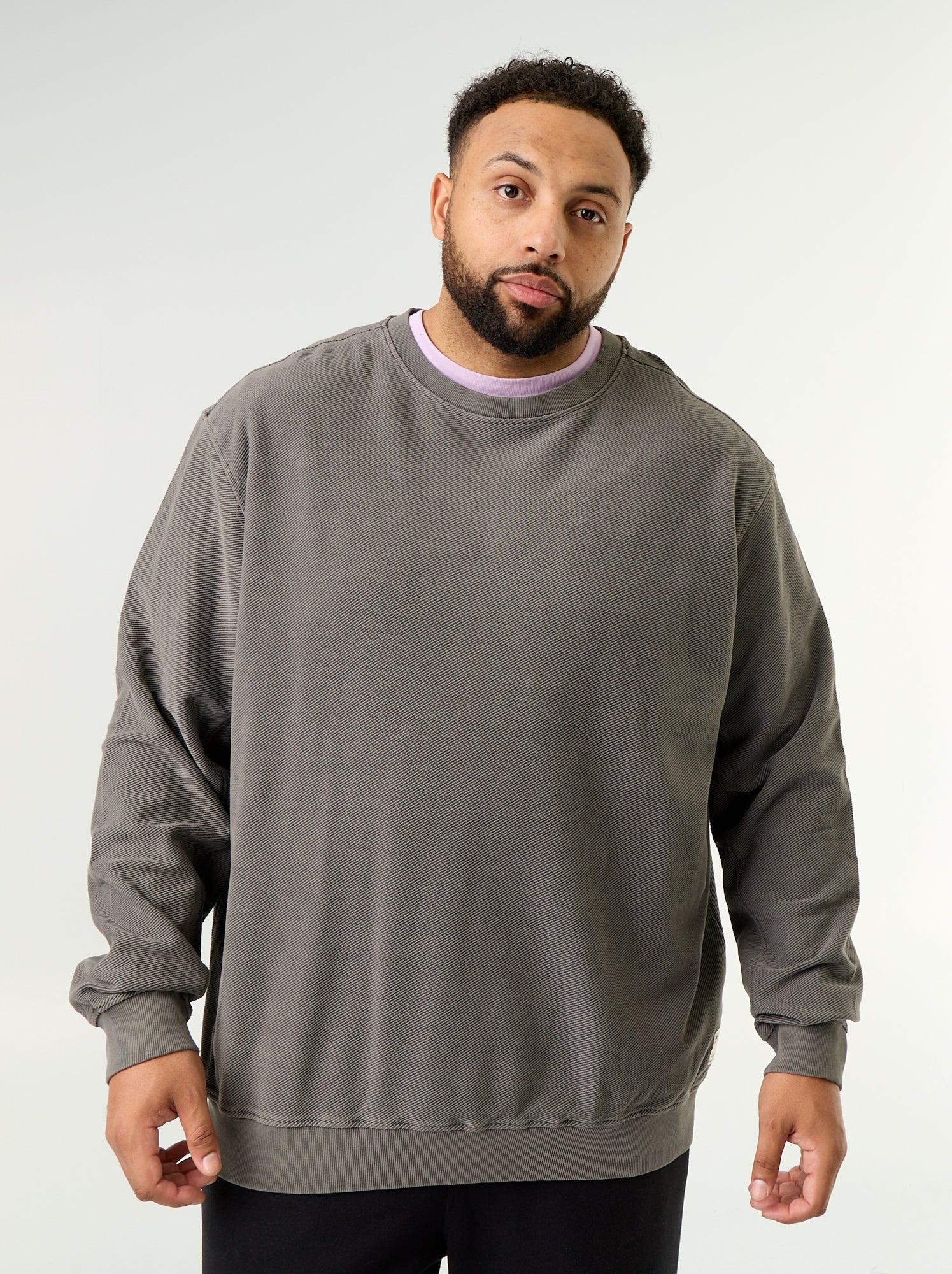 Sweat uni en maille côtelée - Gris