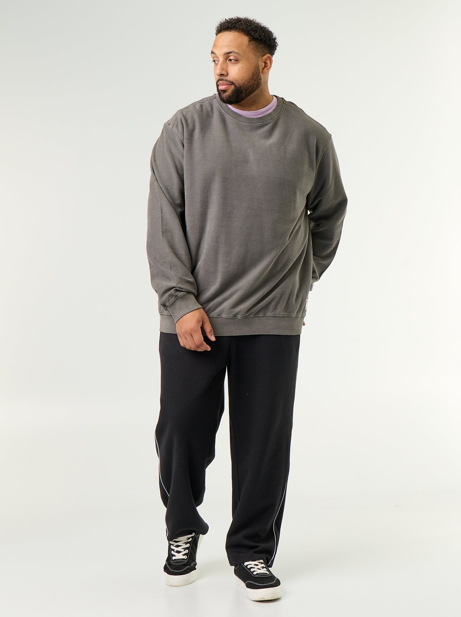Sweat uni en maille côtelée - Gris