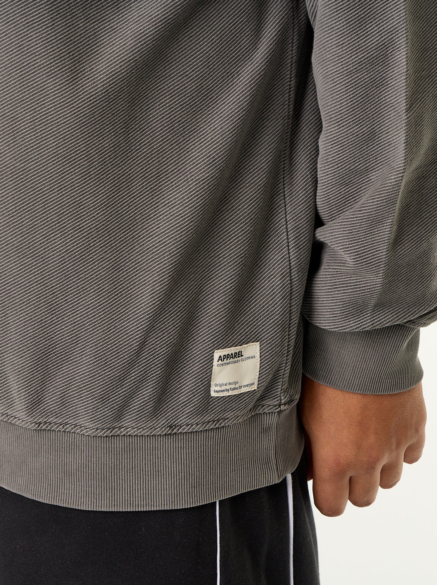 Sweat uni en maille côtelée - Gris