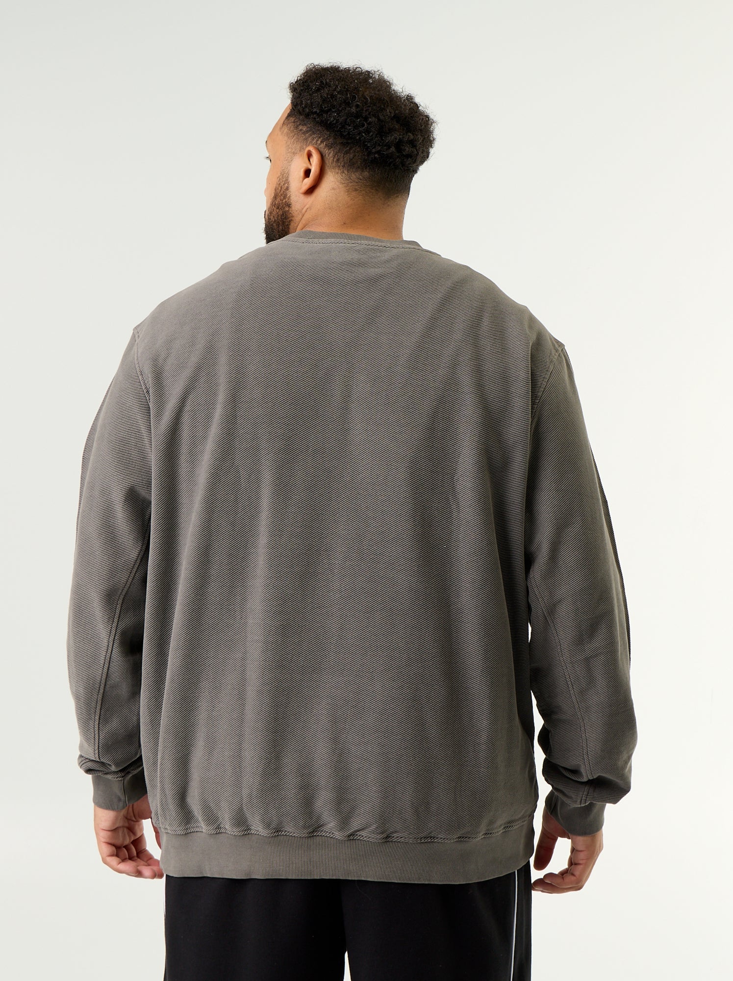 Sweat uni en maille côtelée - Gris