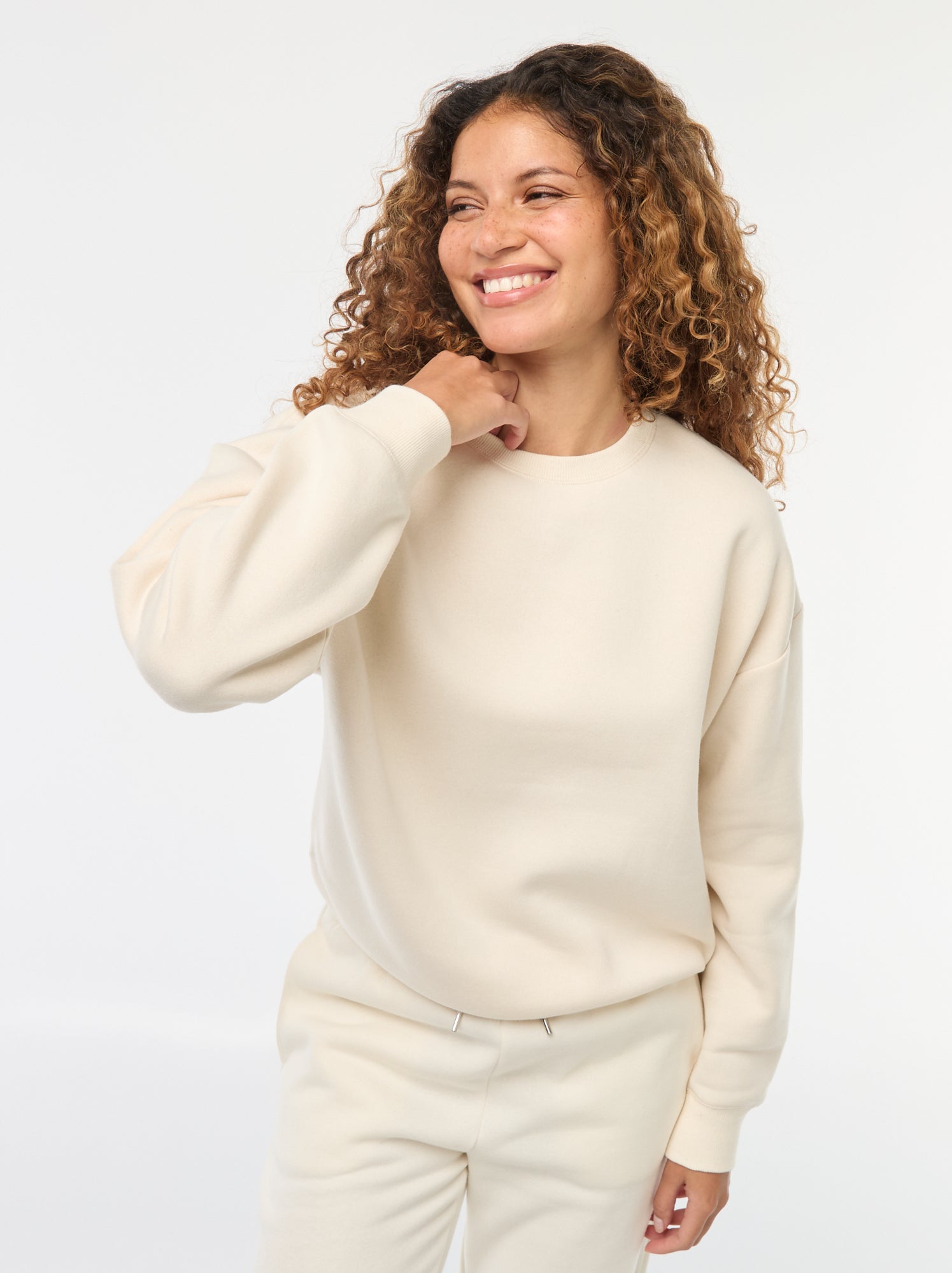 Sweat uni en molleton chaud - Crème