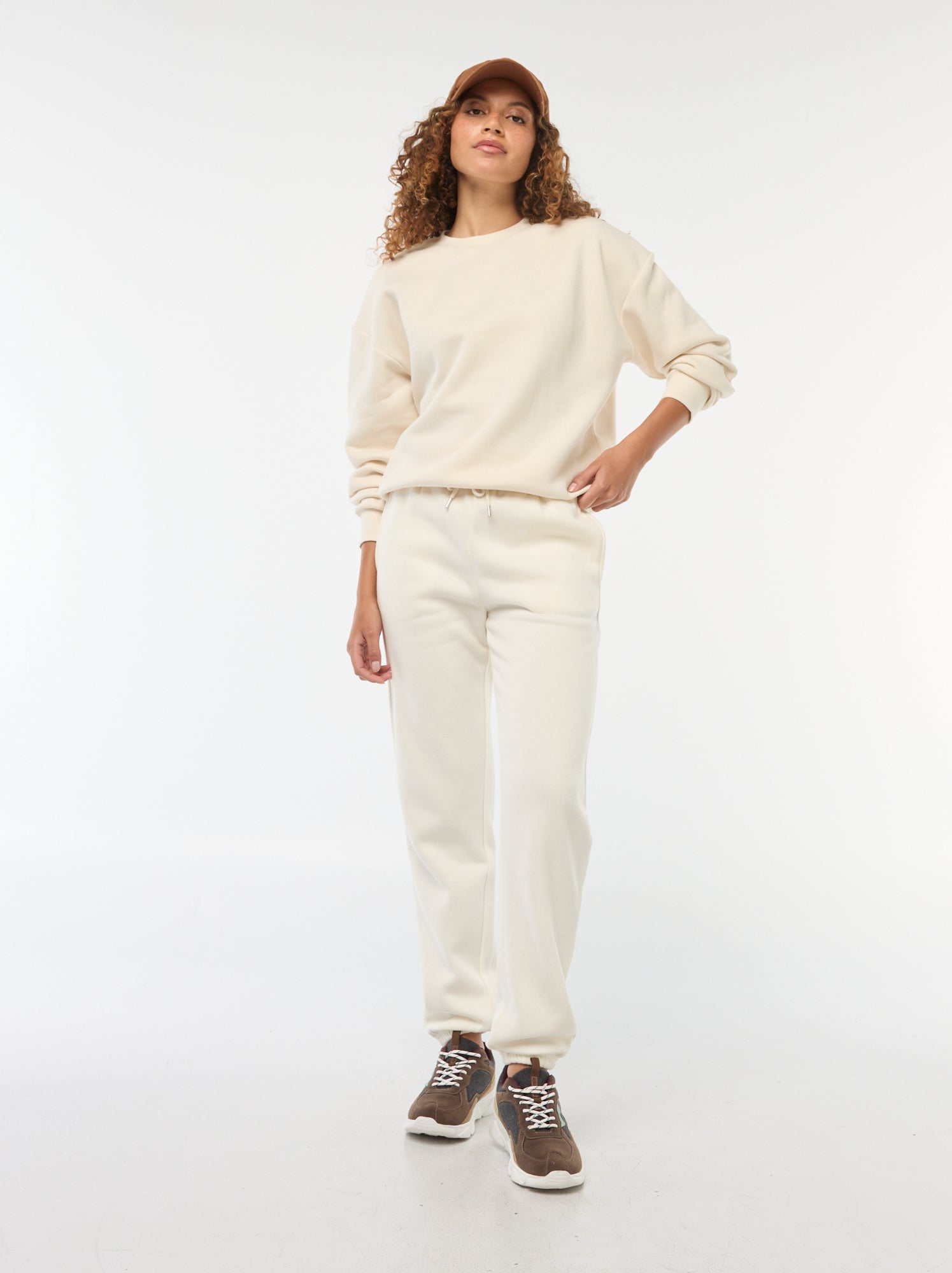 Sweat uni en molleton chaud - Crème