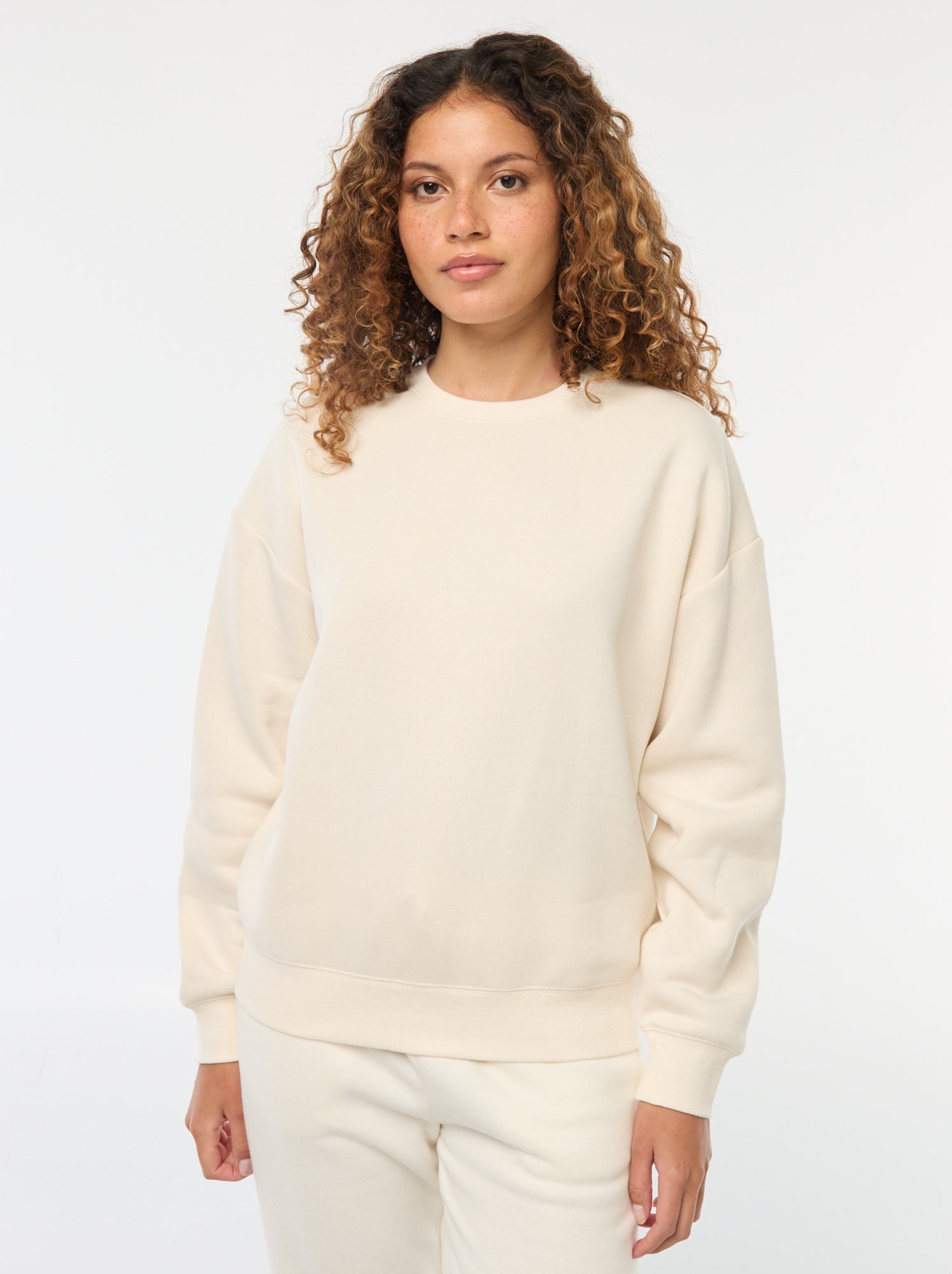 Sweat uni en molleton chaud - Crème