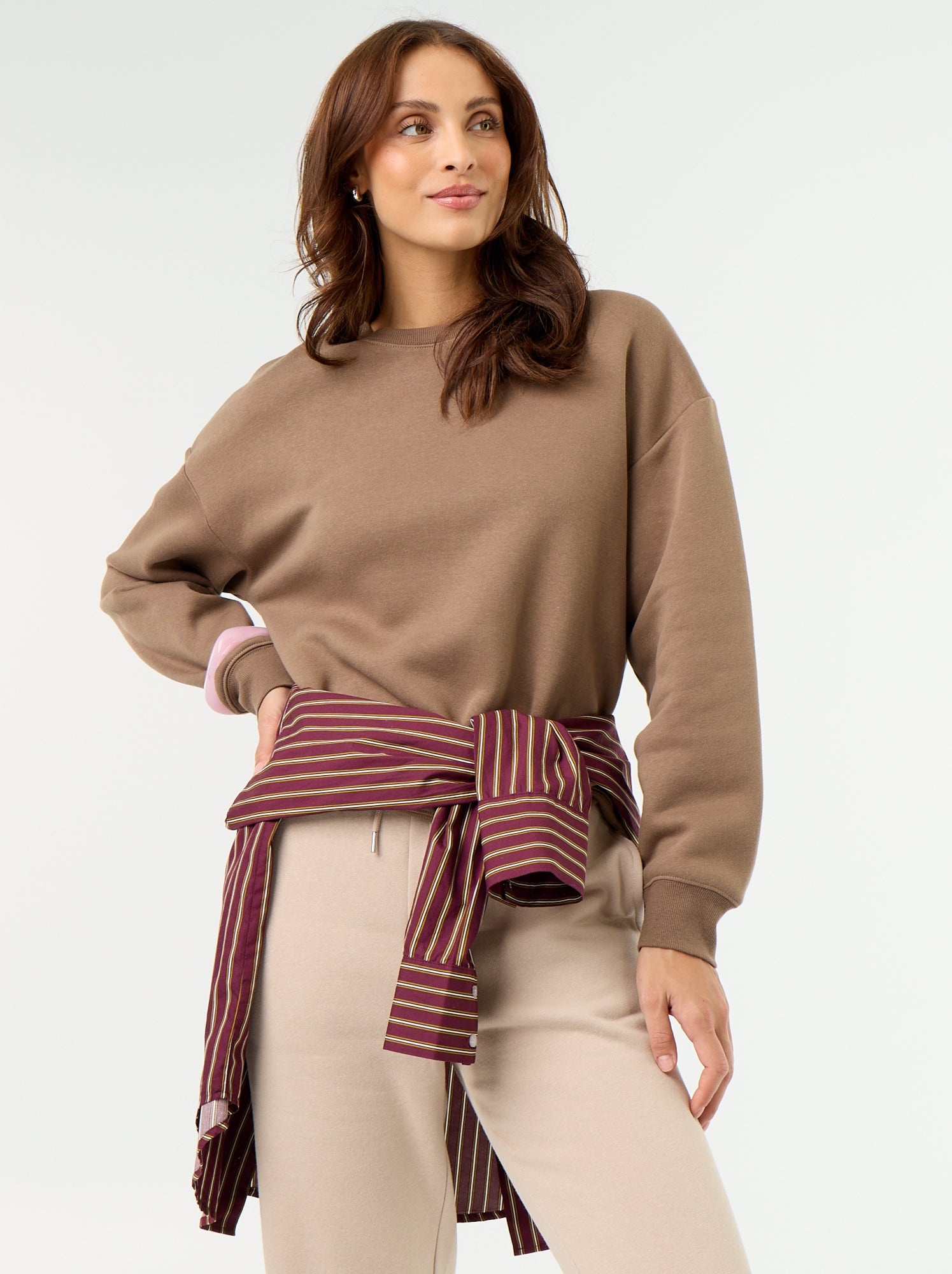 Sweat uni en molleton chaud - Marron