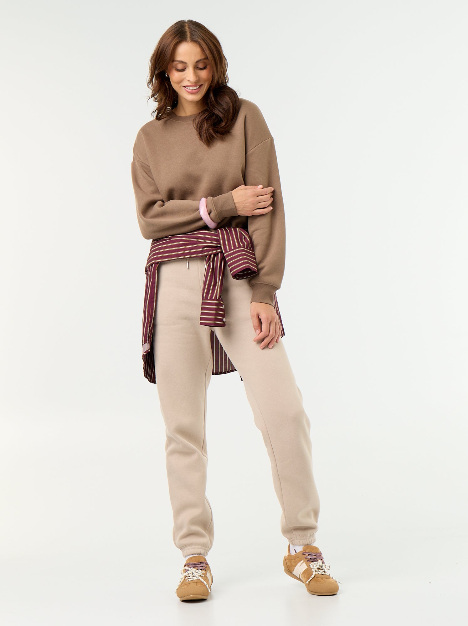Sweat uni en molleton chaud - Marron