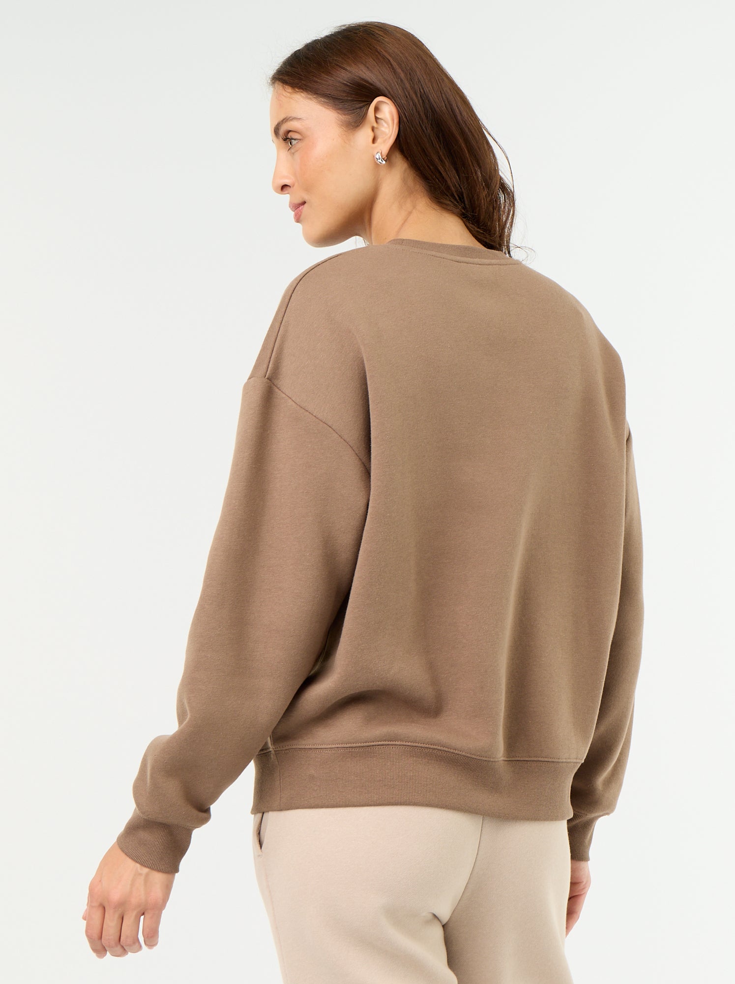 Sweat uni en molleton chaud - Marron