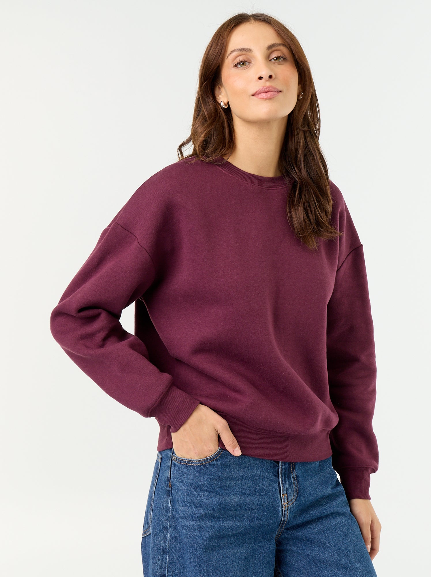 Sweat uni en molleton chaud - Rose