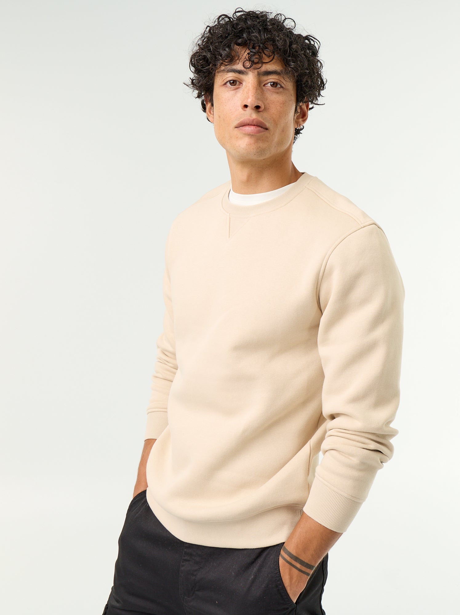 Sweat uni en molleton gratté - Beige