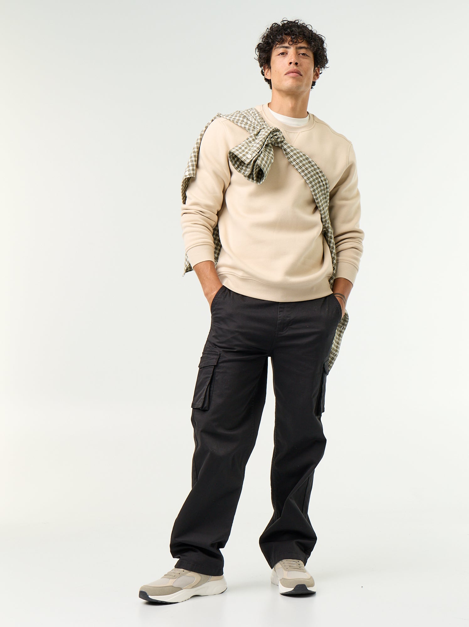 Sweat uni en molleton gratté - Beige