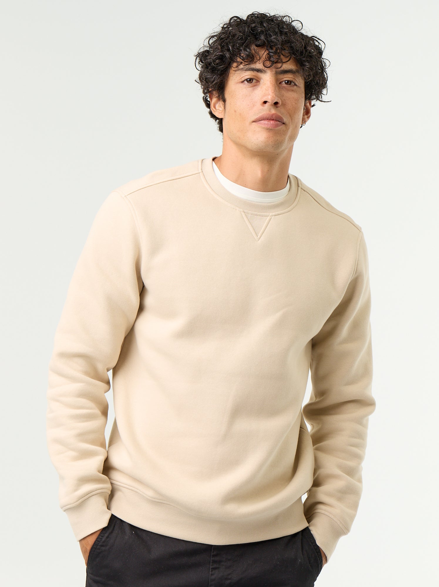 Sweat uni en molleton gratté - Beige