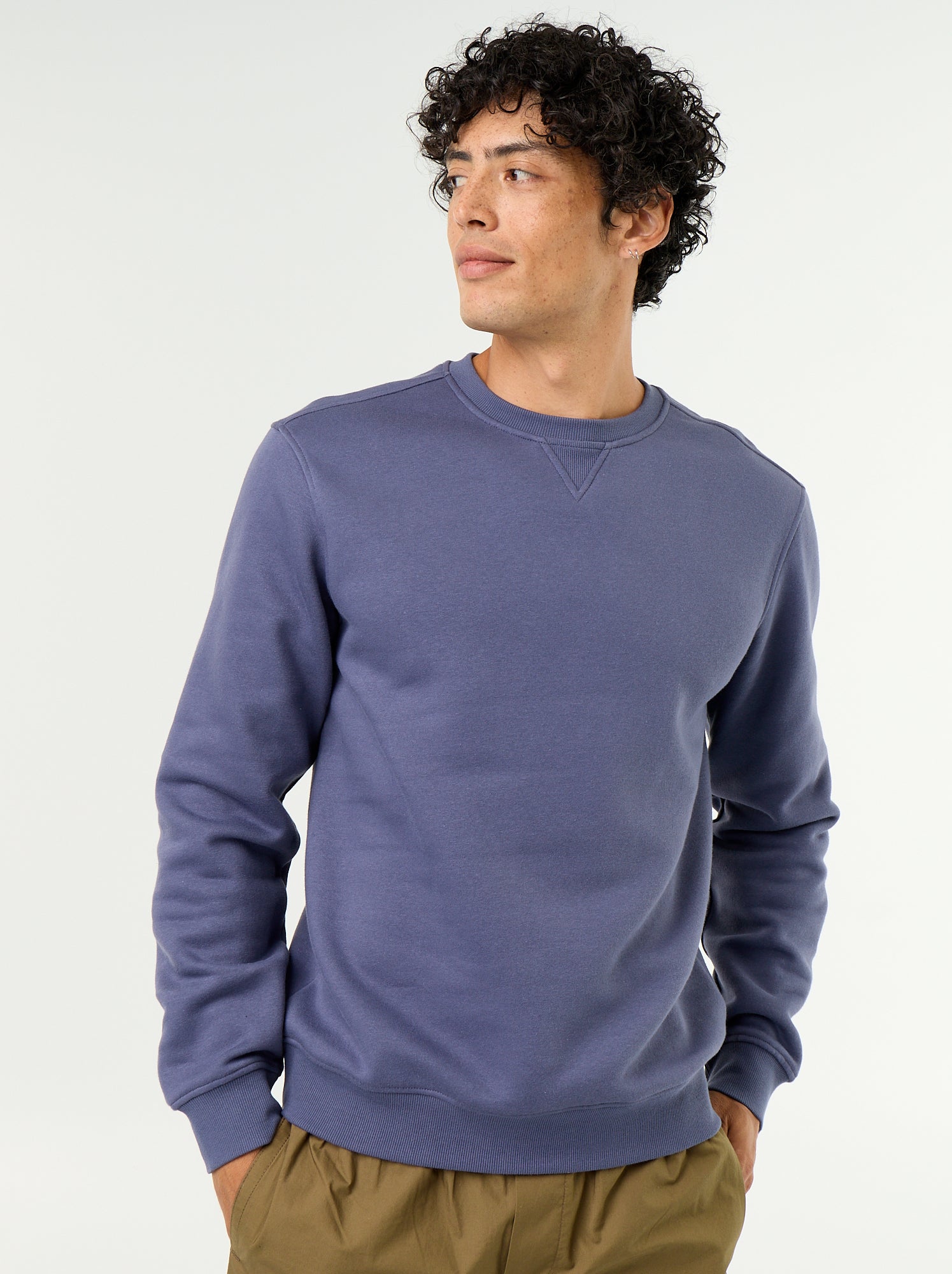 Sweat uni en molleton gratté - Bleu