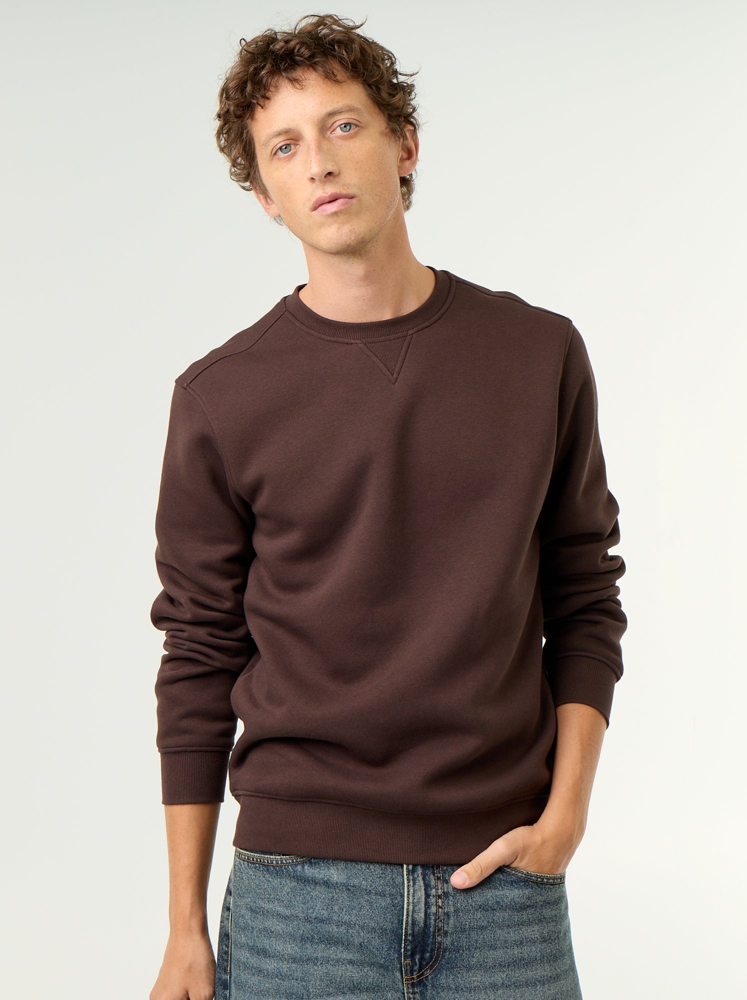 Sweat uni en molleton gratté - Marron (GAA04_5)