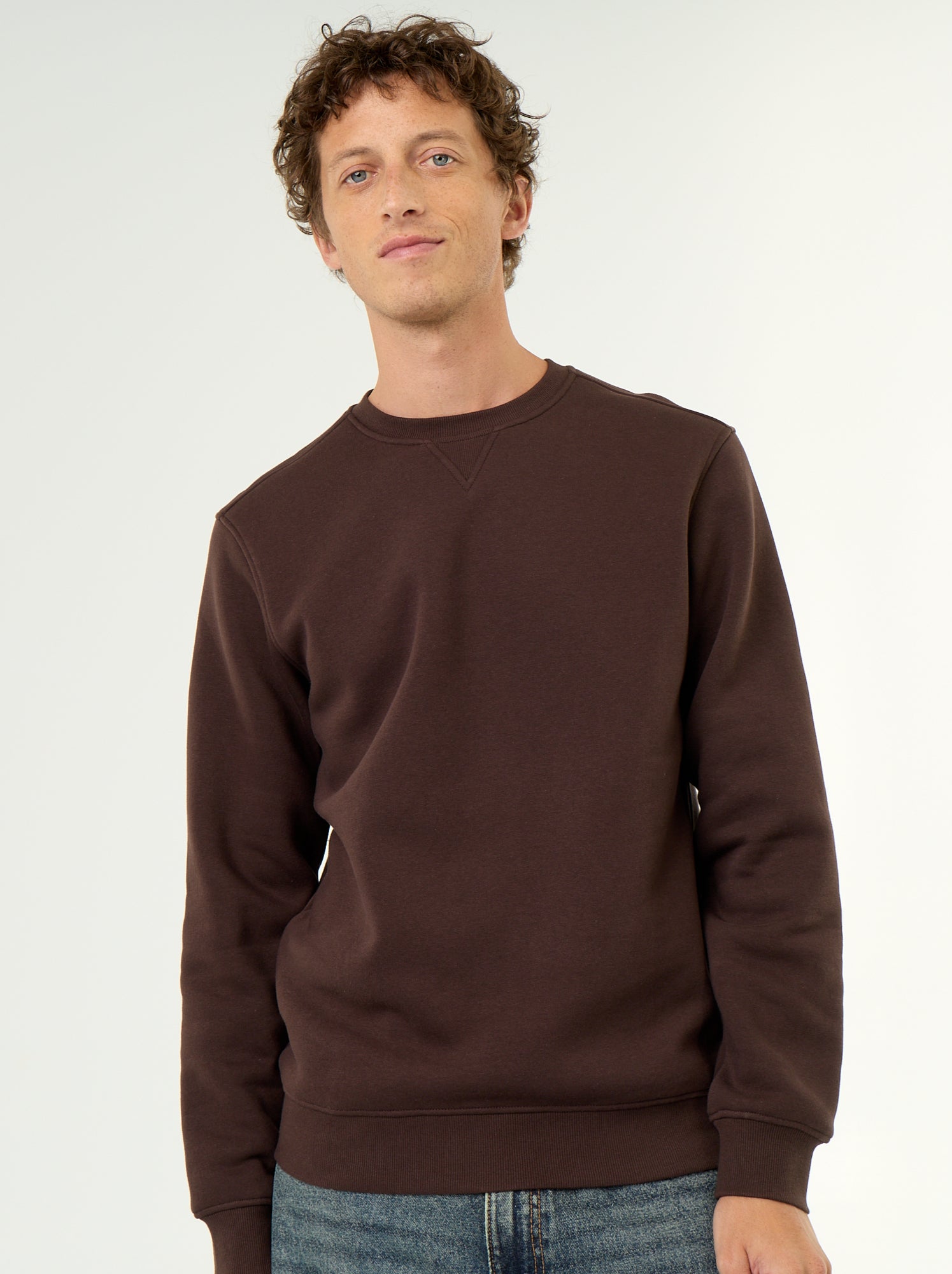 Sweat uni en molleton gratté - Marron (GAA04_5)