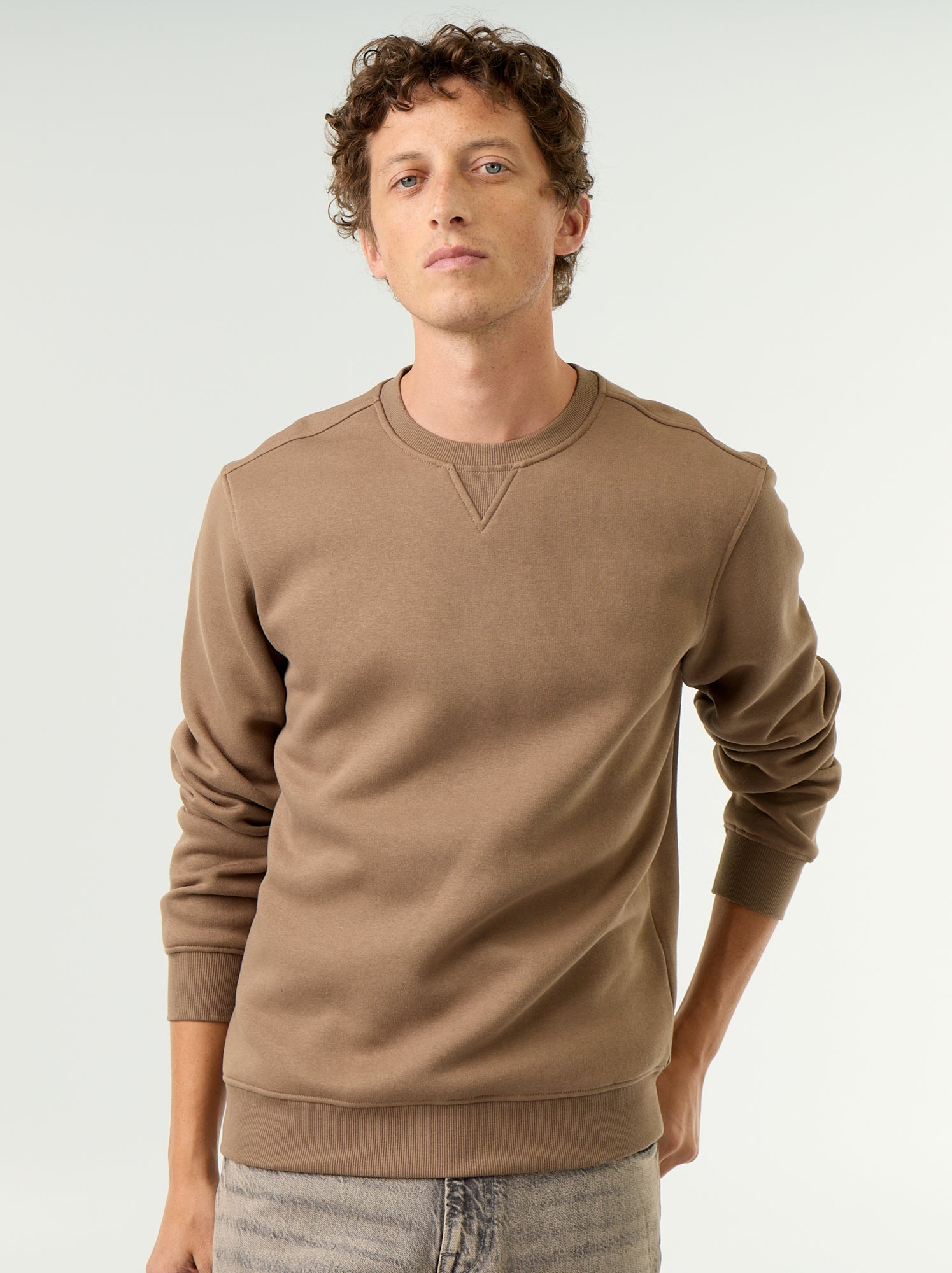 Sweat uni en molleton gratté - Marron (GAA04_8)