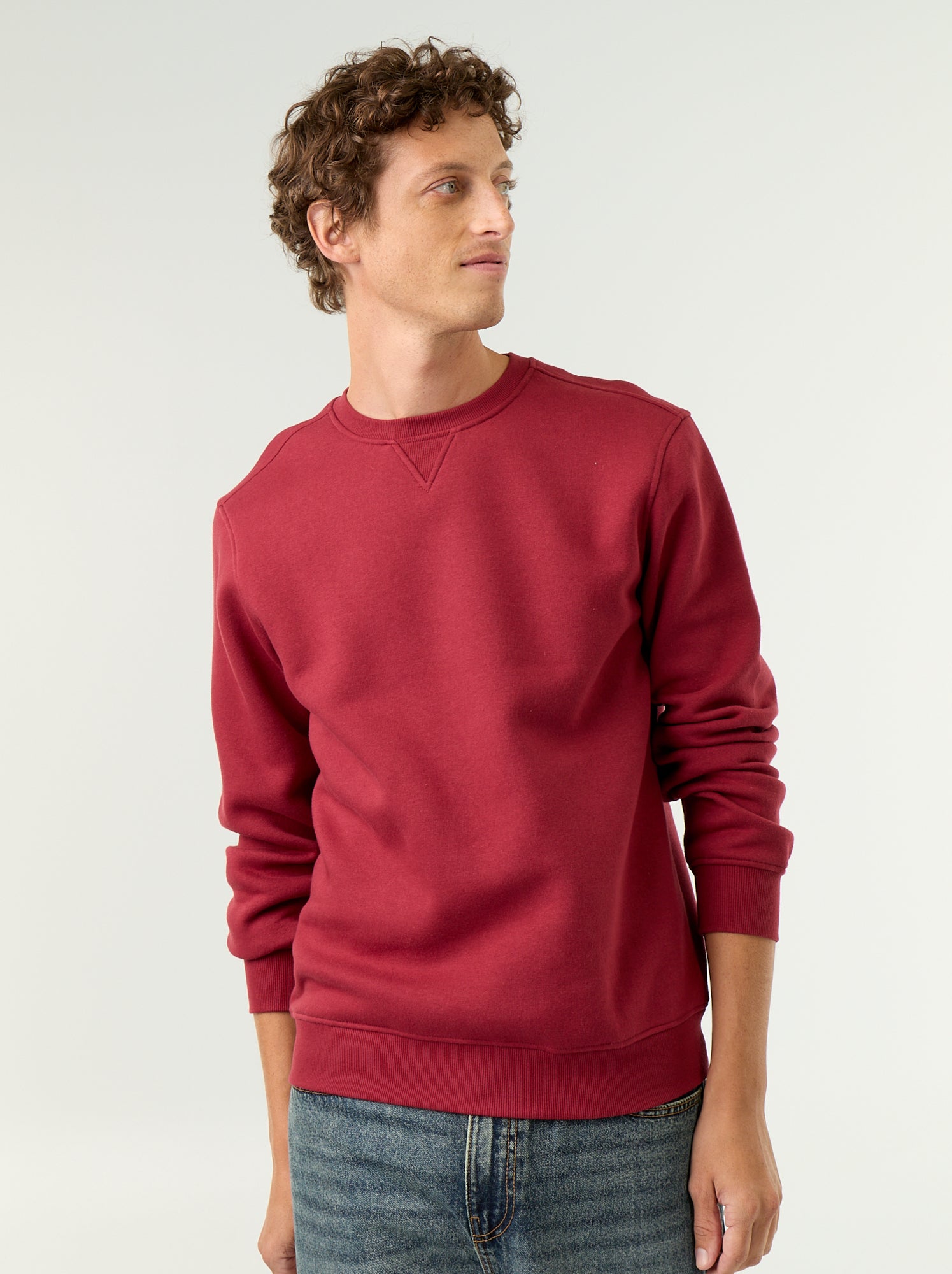Sweat uni en molleton gratté - Rouge