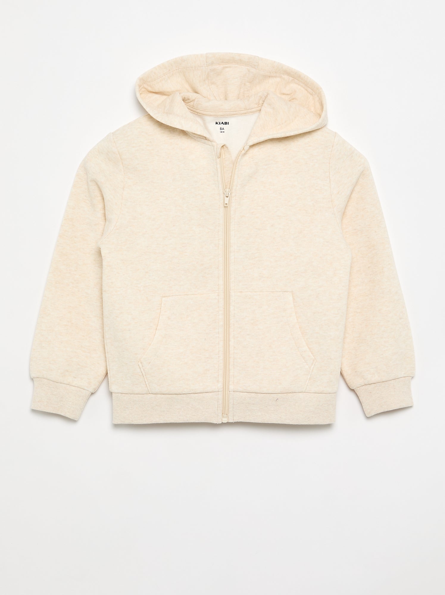 Sweat uni zippé à capuche - Beige