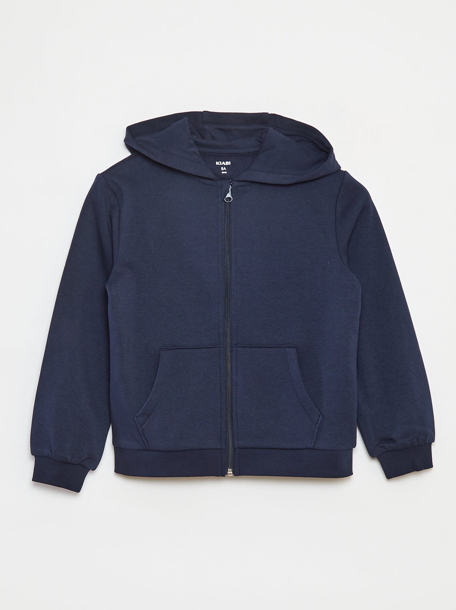 Sweat uni zippé à capuche - Bleu
