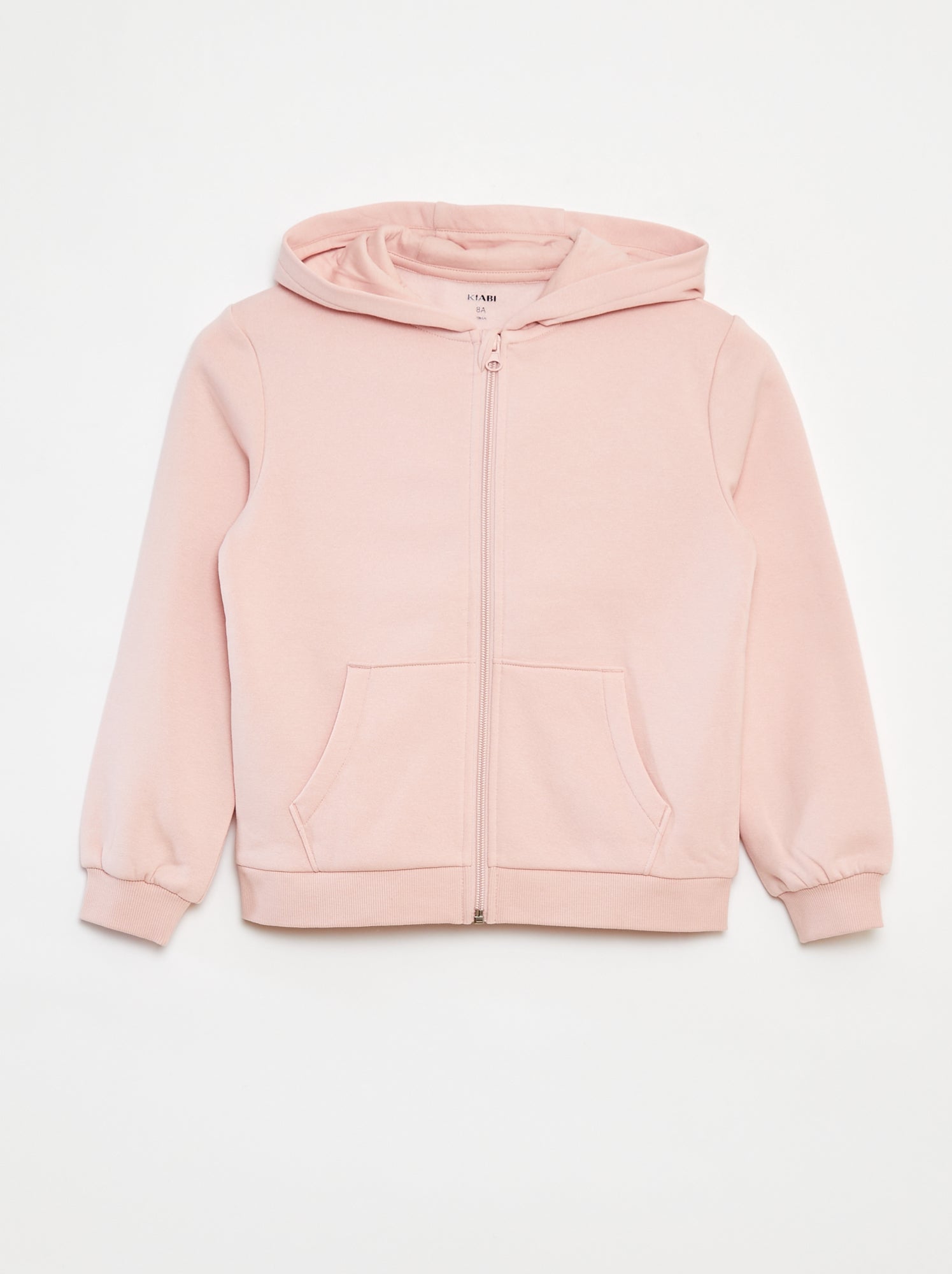 Sweat uni zippé à capuche - Rose