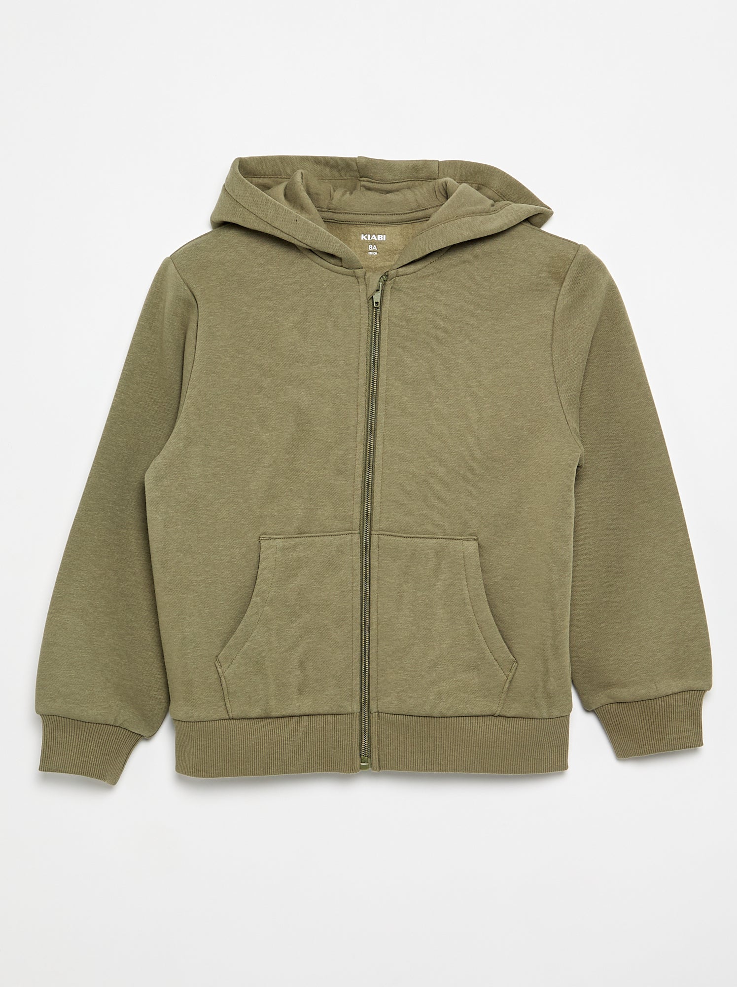 Sweat uni zippé à capuche - Vert