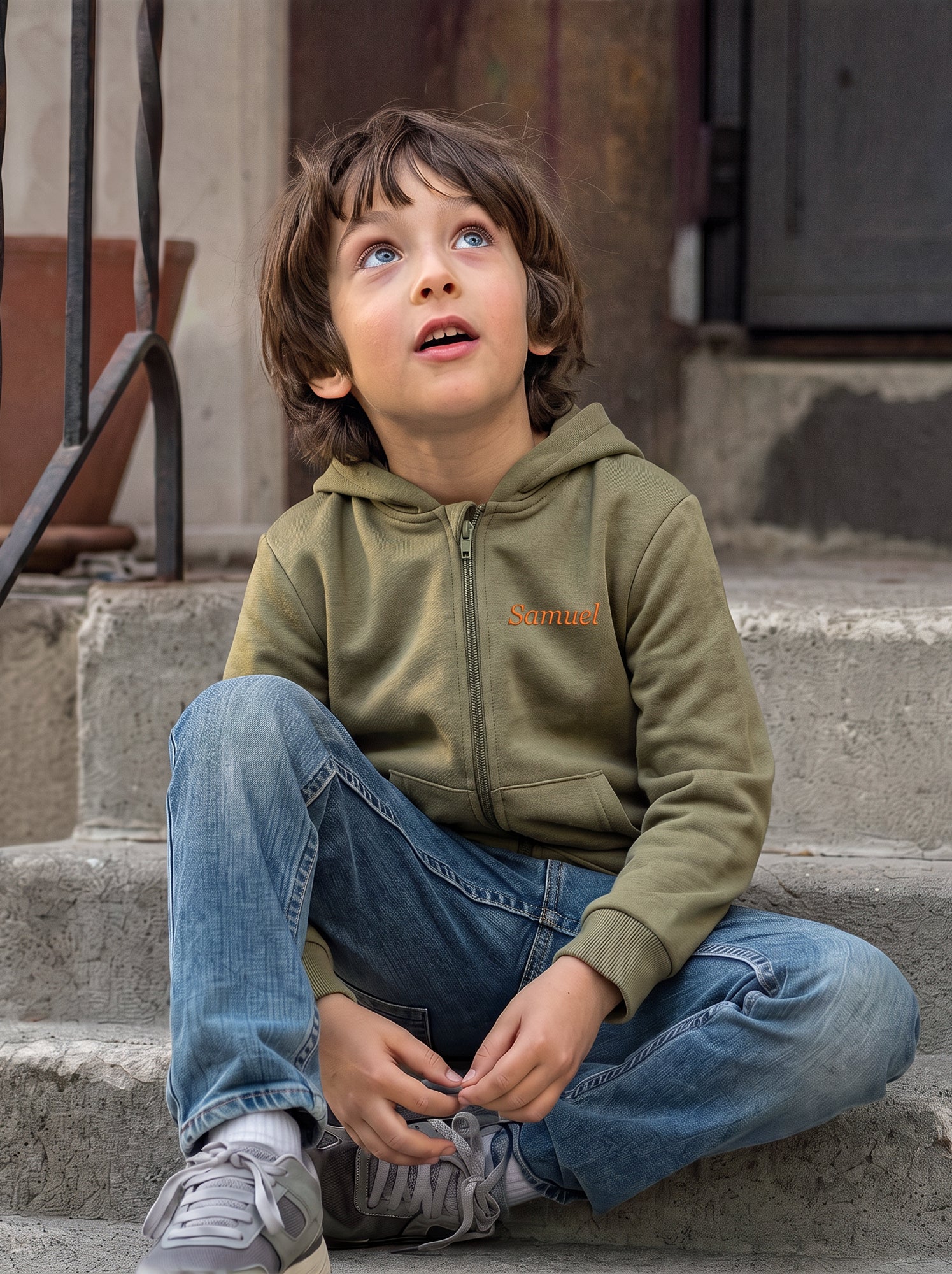 Sweat uni zippé à capuche - Vert