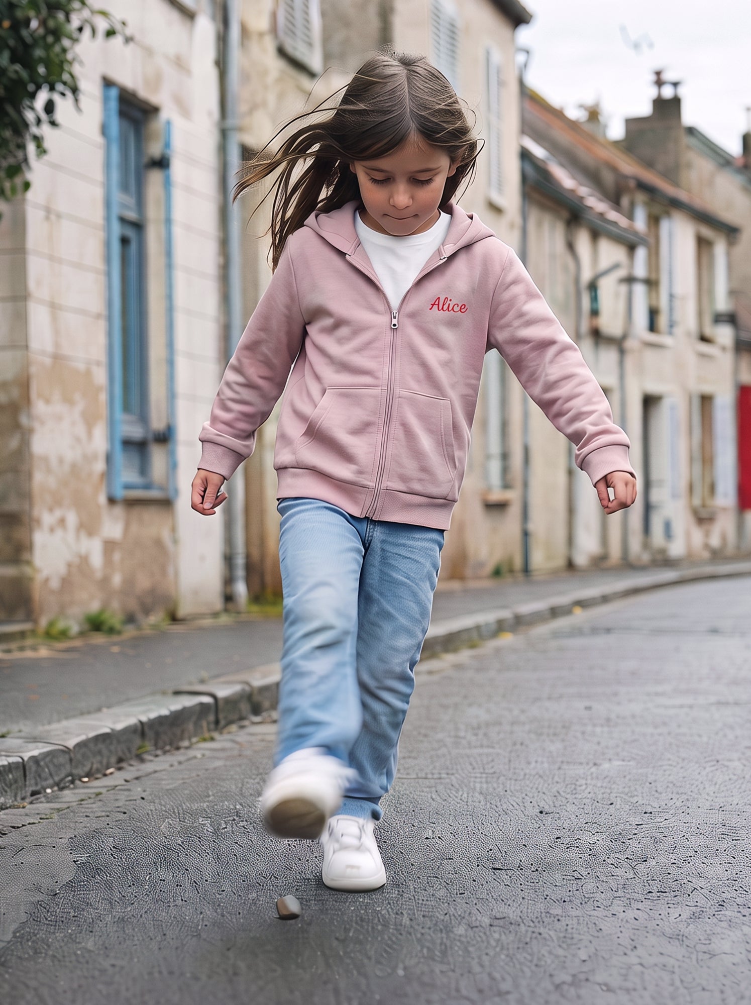 Sweat uni zippé à capuche - Violet