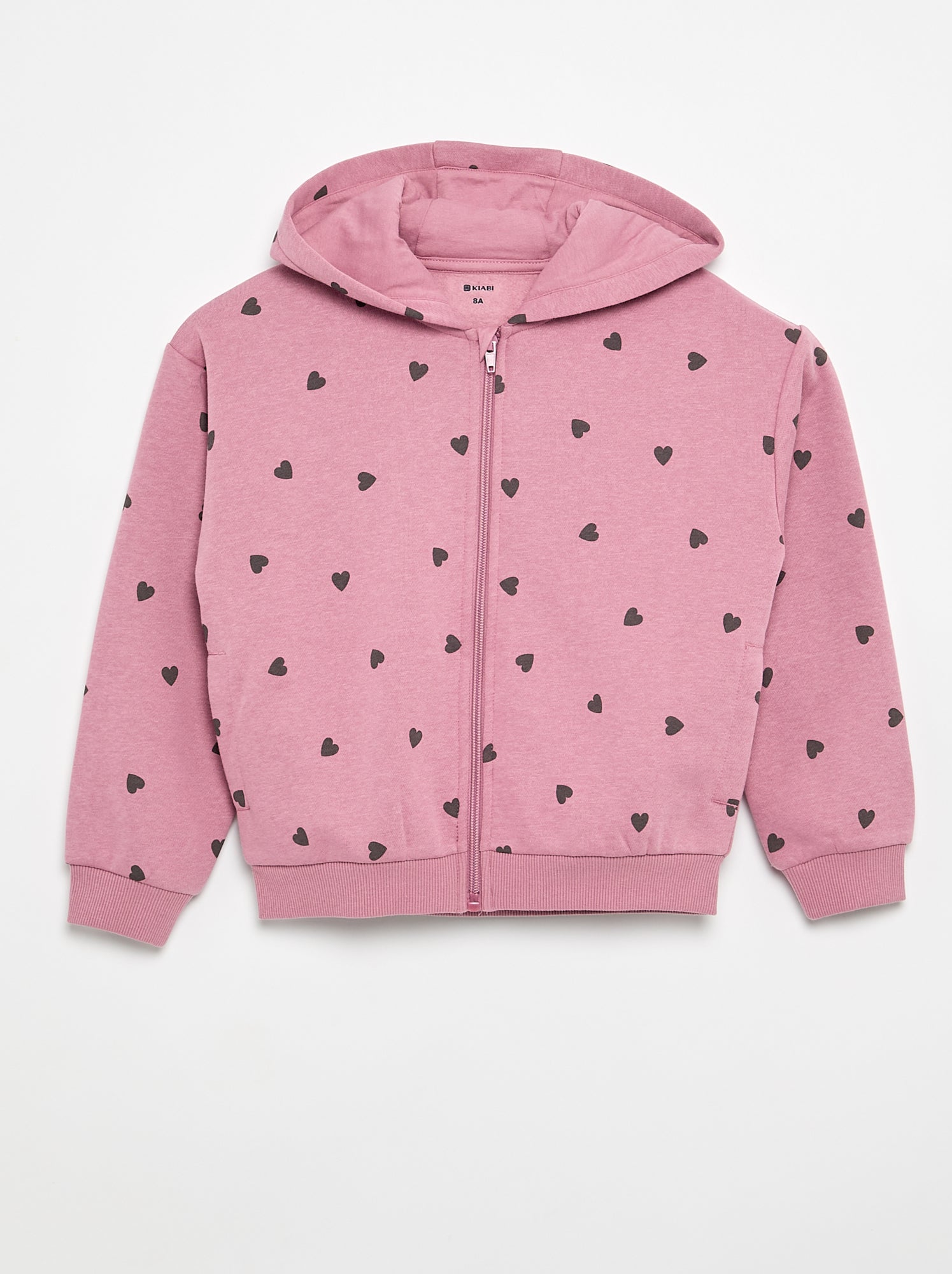 Sweat zippé à capuche avec imprimé all over - Rose