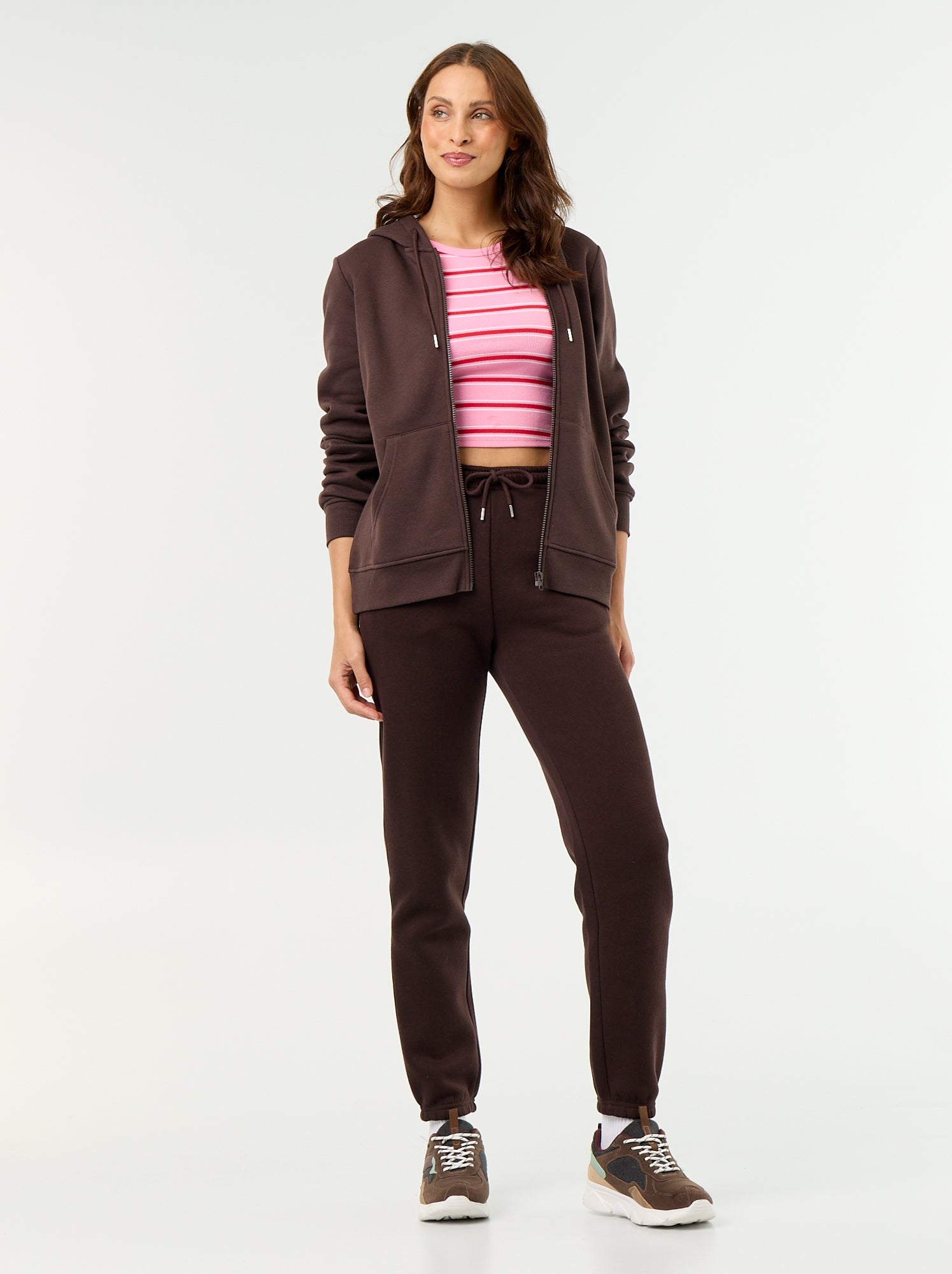 Sweat zippé à capuche basique - Marron