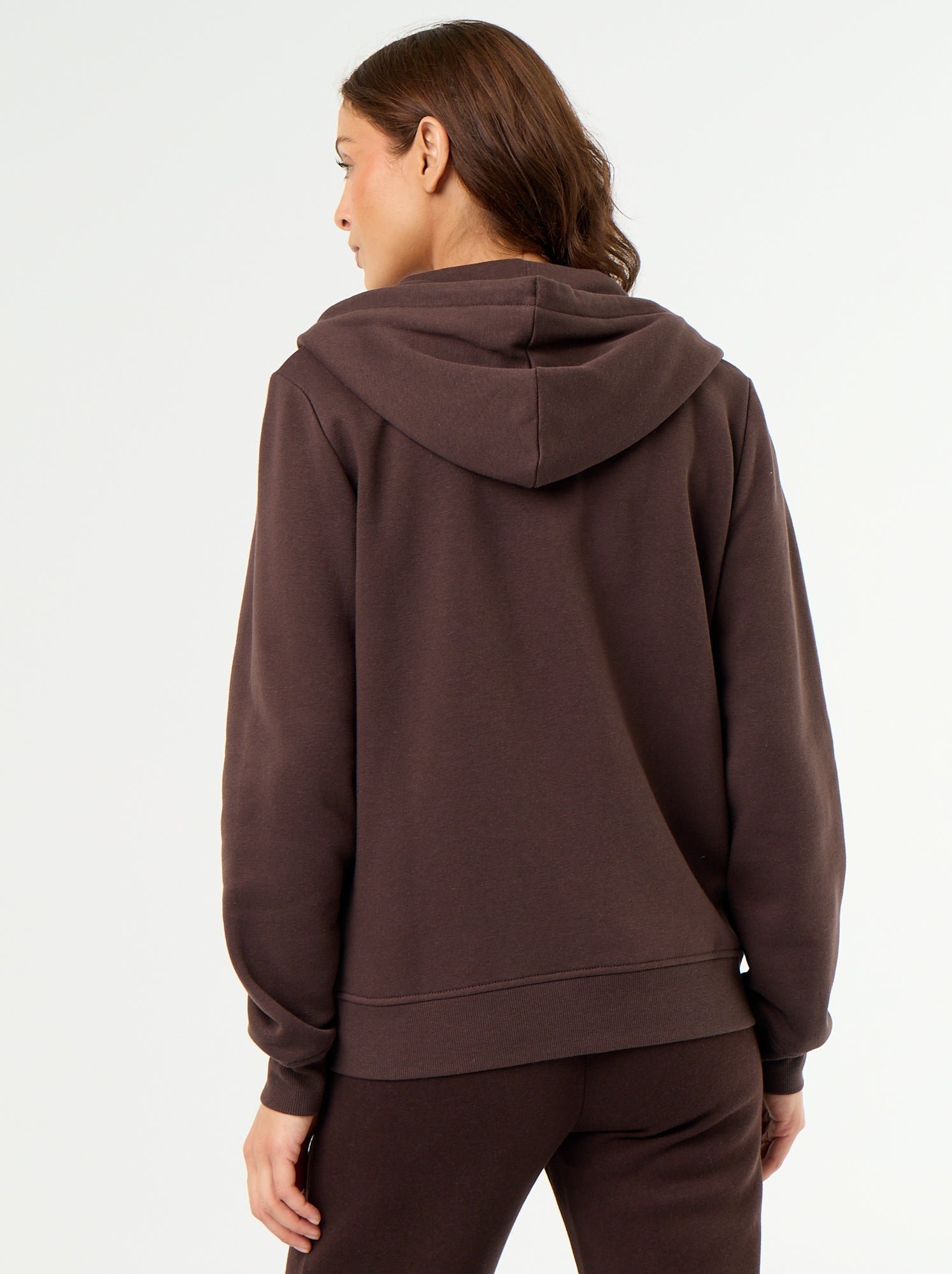 Sweat zippé à capuche basique - Marron