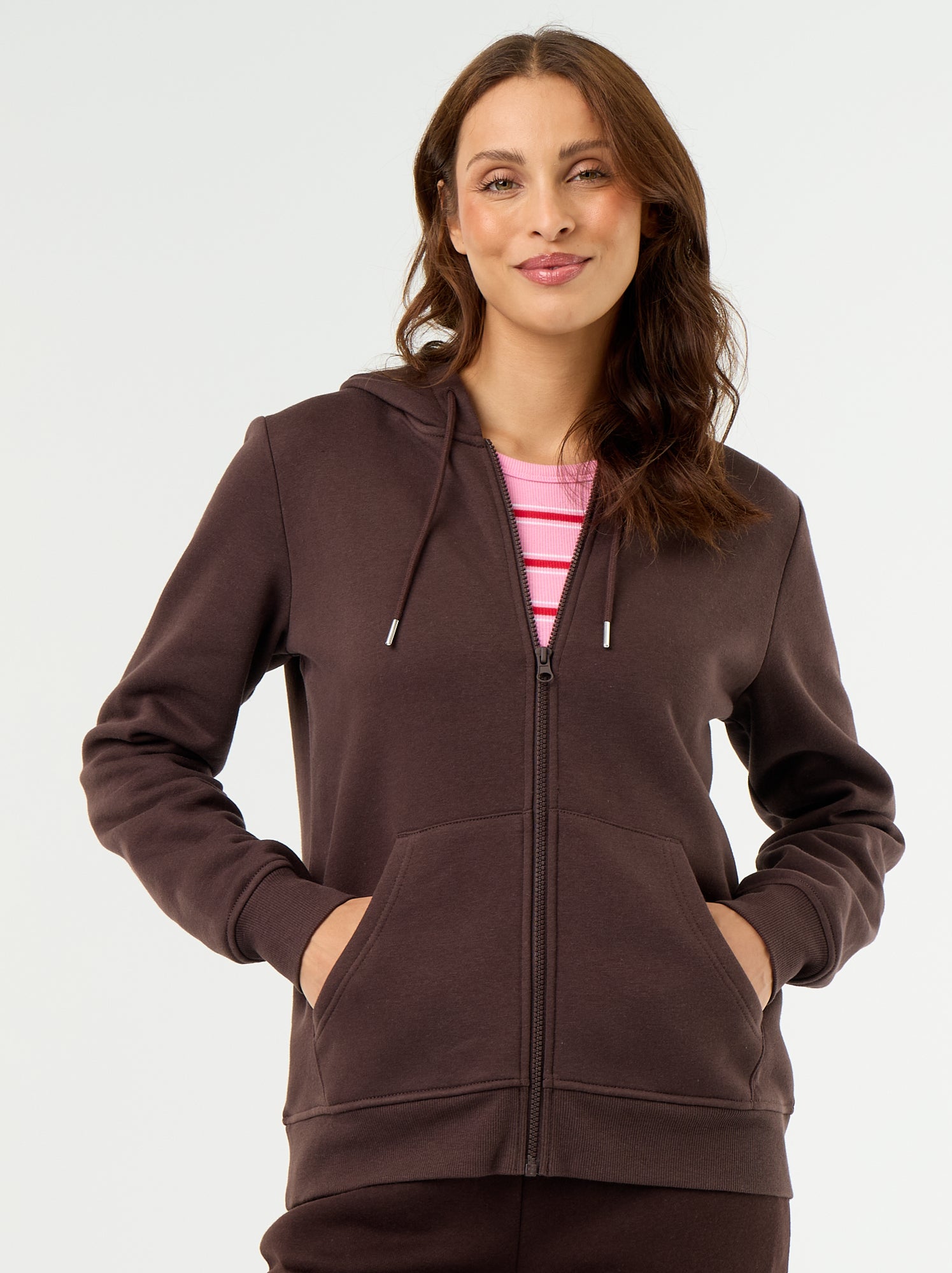 Sweat zippé à capuche basique - Marron