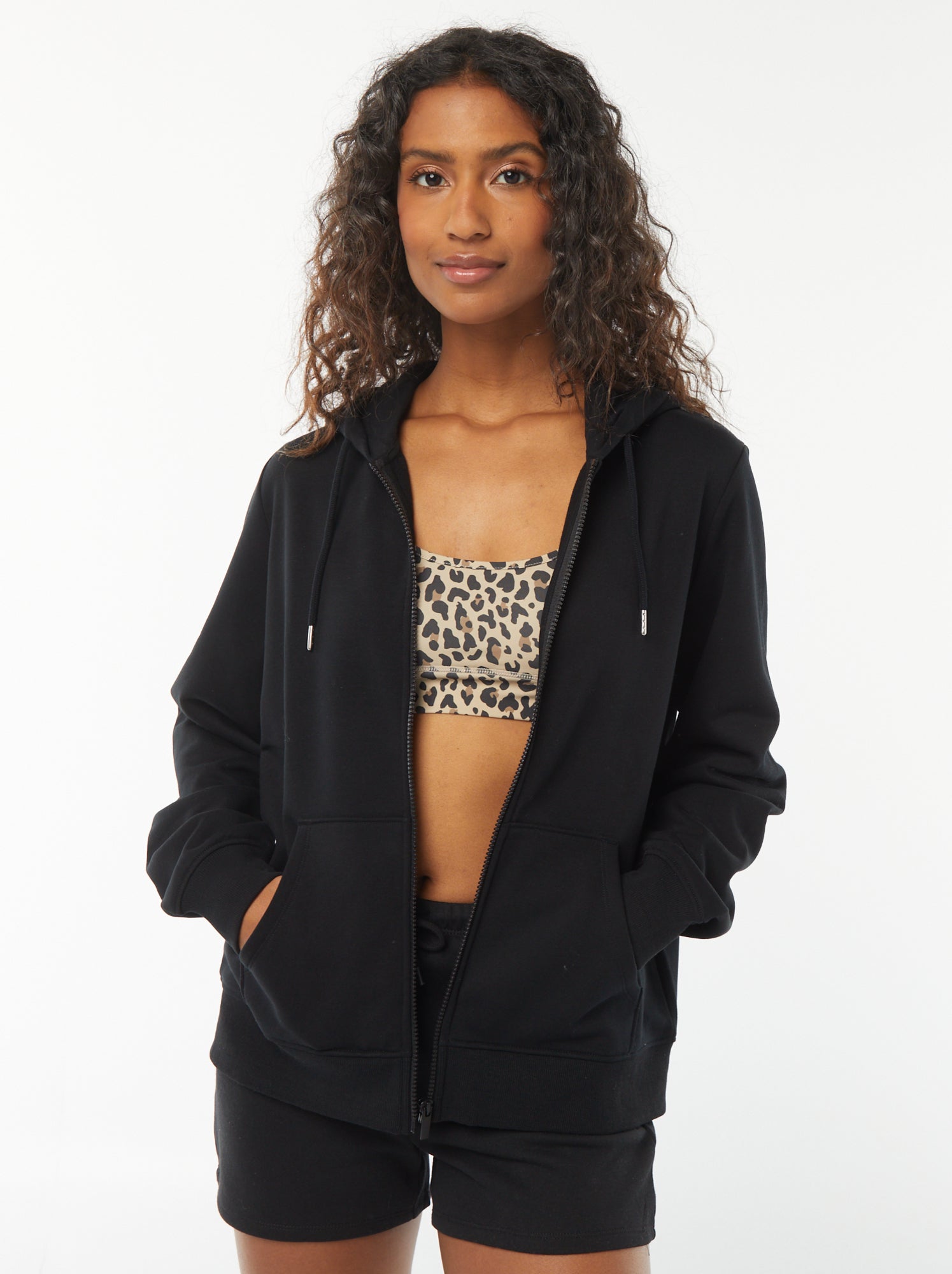 Sweat zippé à capuche basique - Noir