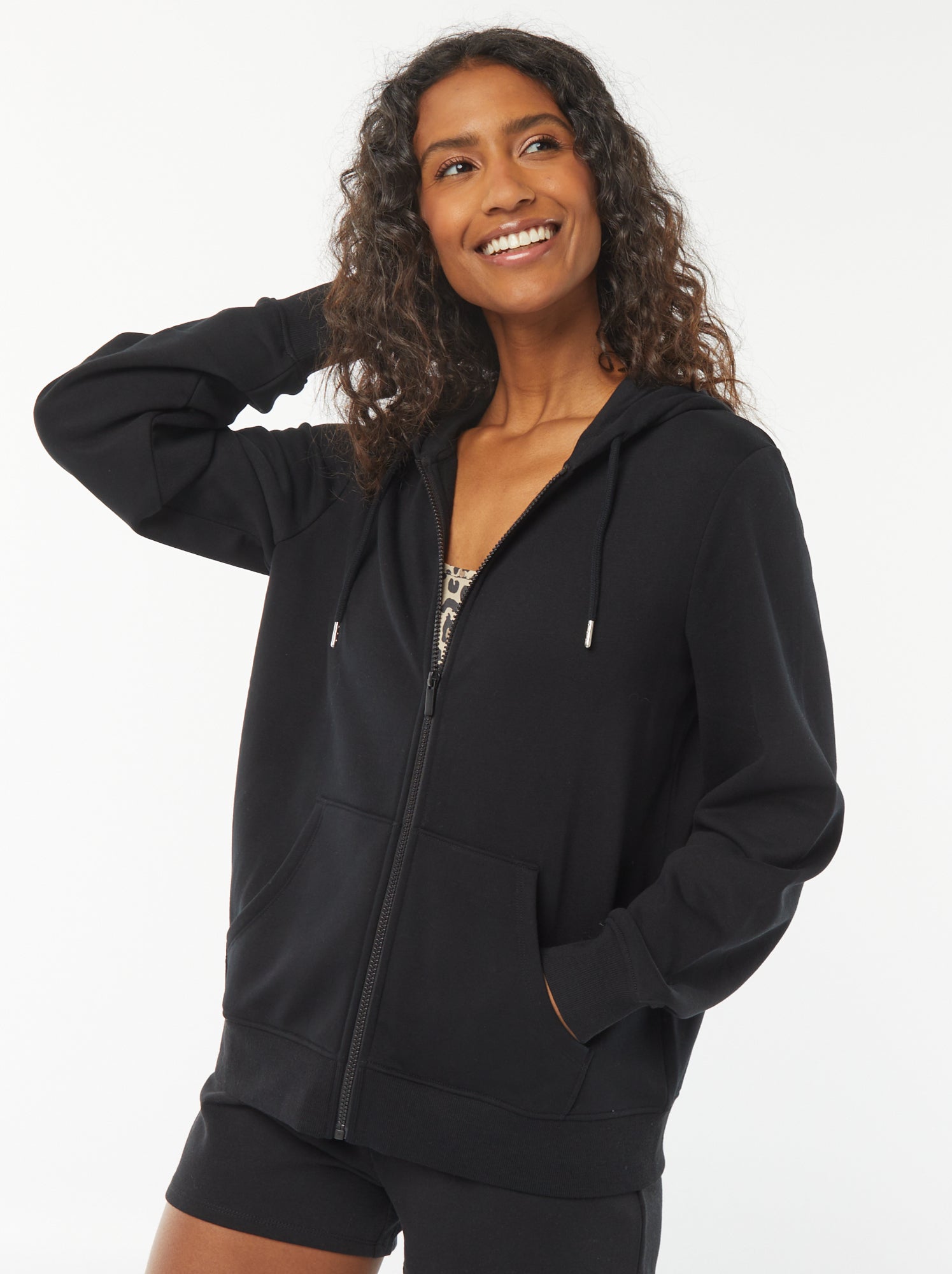 Sweat zippé à capuche basique - Noir