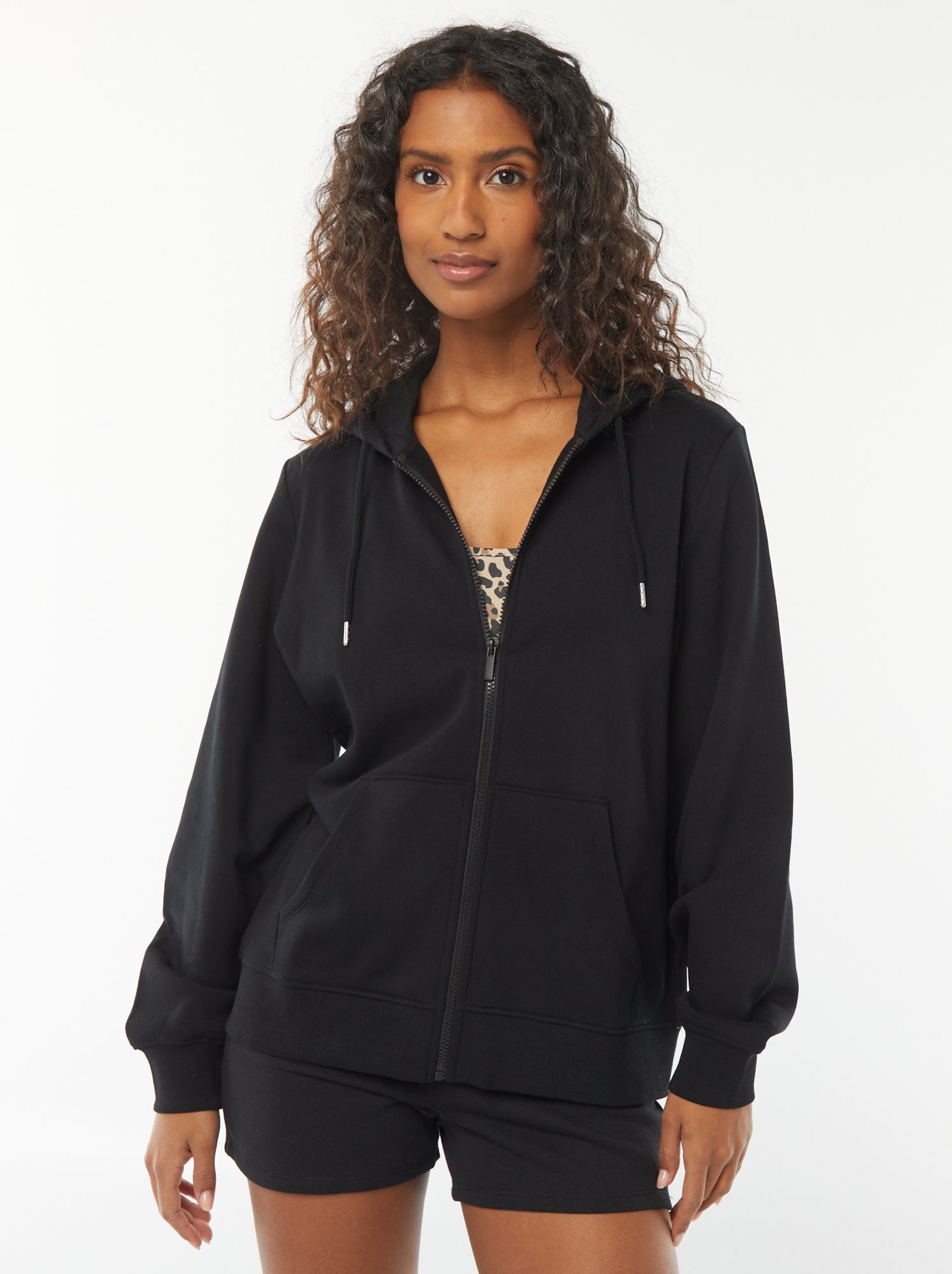 Sweat zippé à capuche basique - Noir