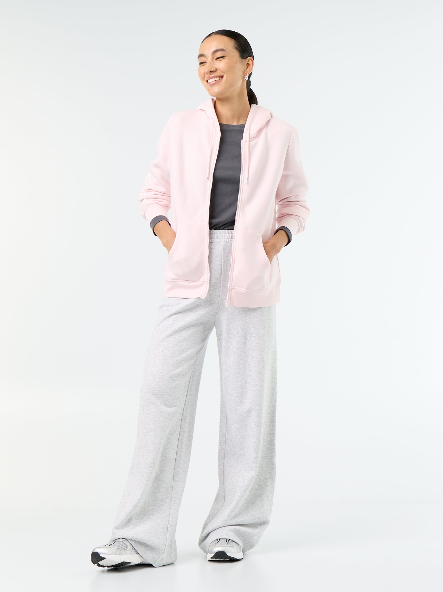 Sweat zippé à capuche basique - Rose (EDU61_20)