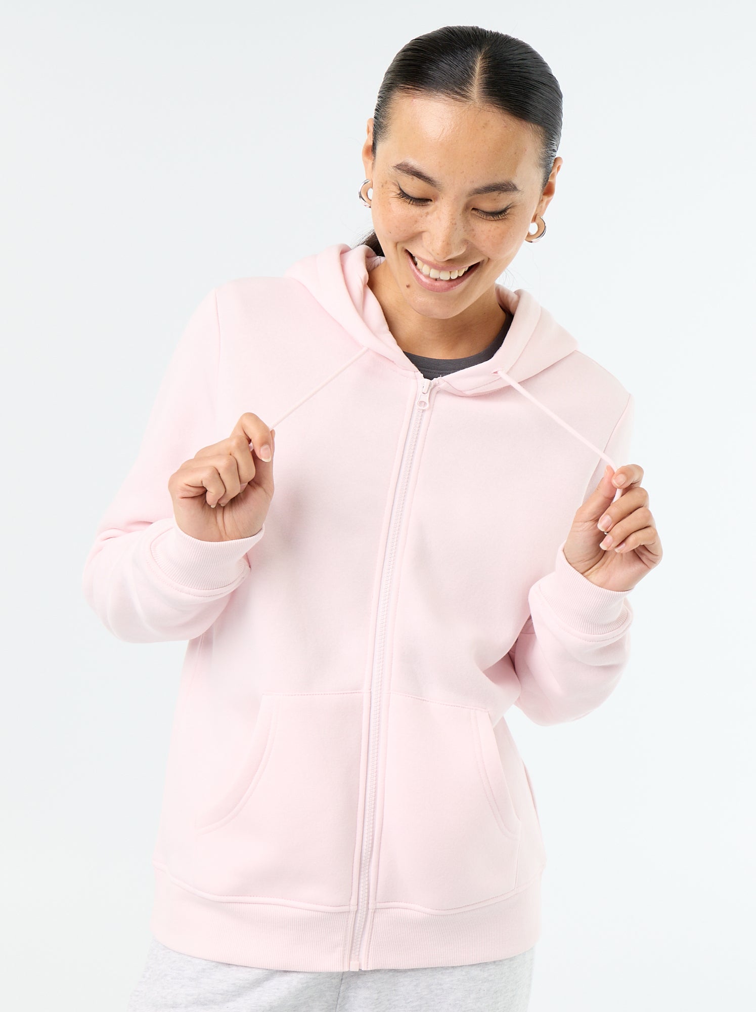 Sweat zippé à capuche basique - Rose (EDU61_20)