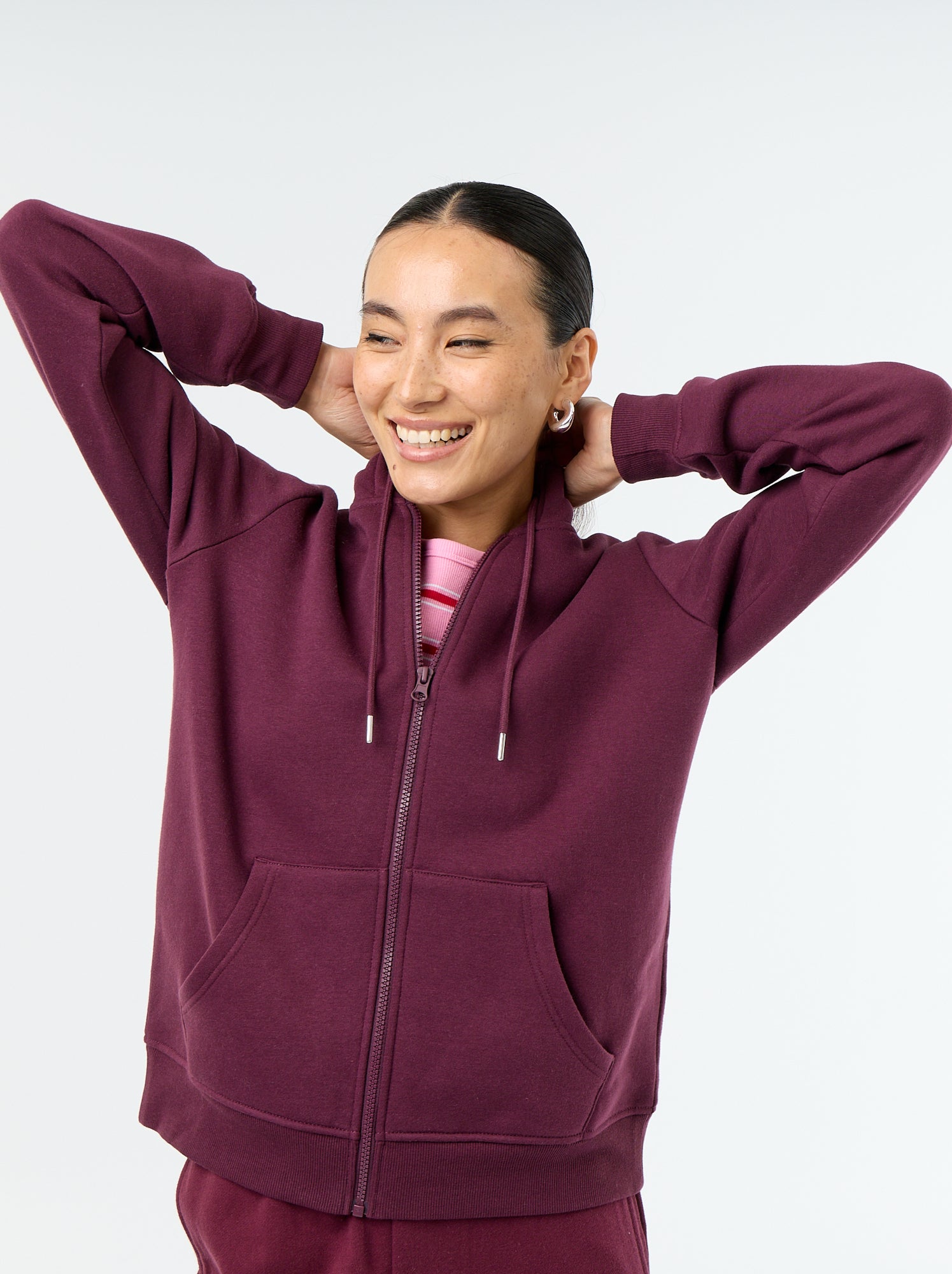 Sweat zippé à capuche basique - Rose (EDU61_21)
