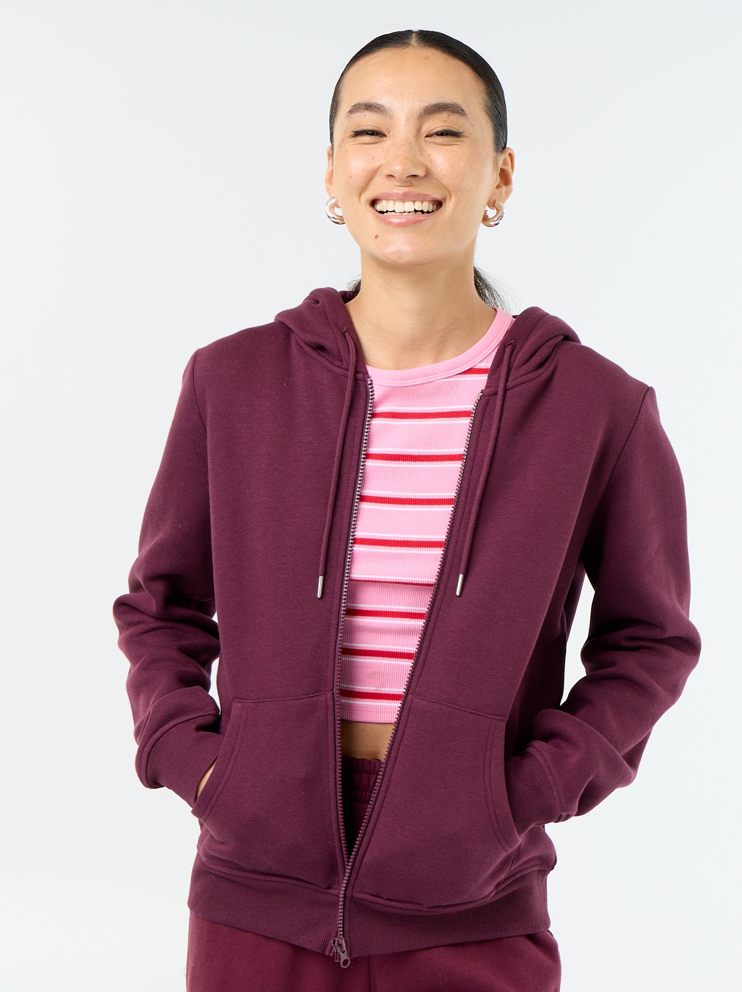 Sweat zippé à capuche basique - Rose (EDU61_21)