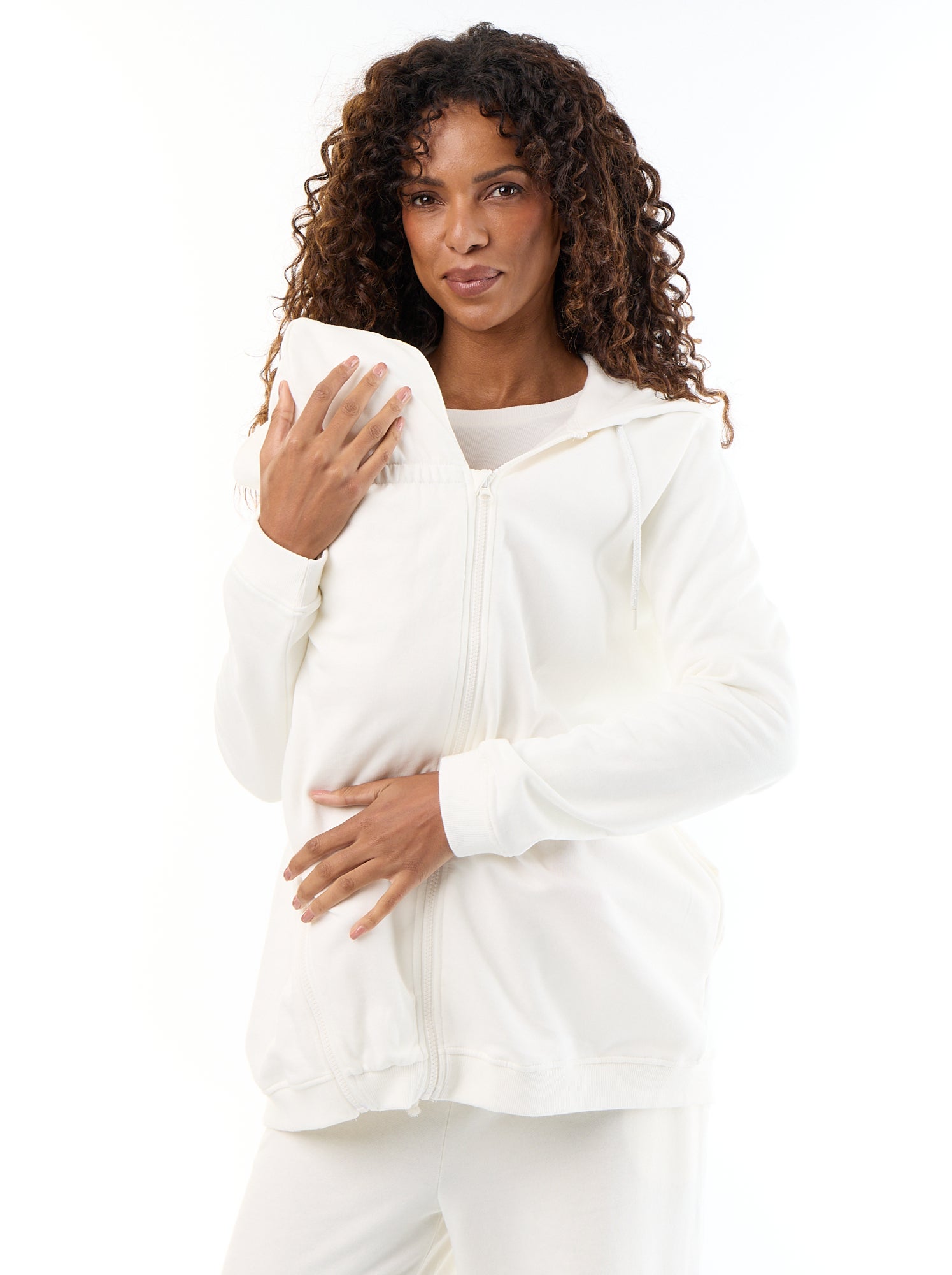 Sweat zippé à capuche d'allaitement - Blanc