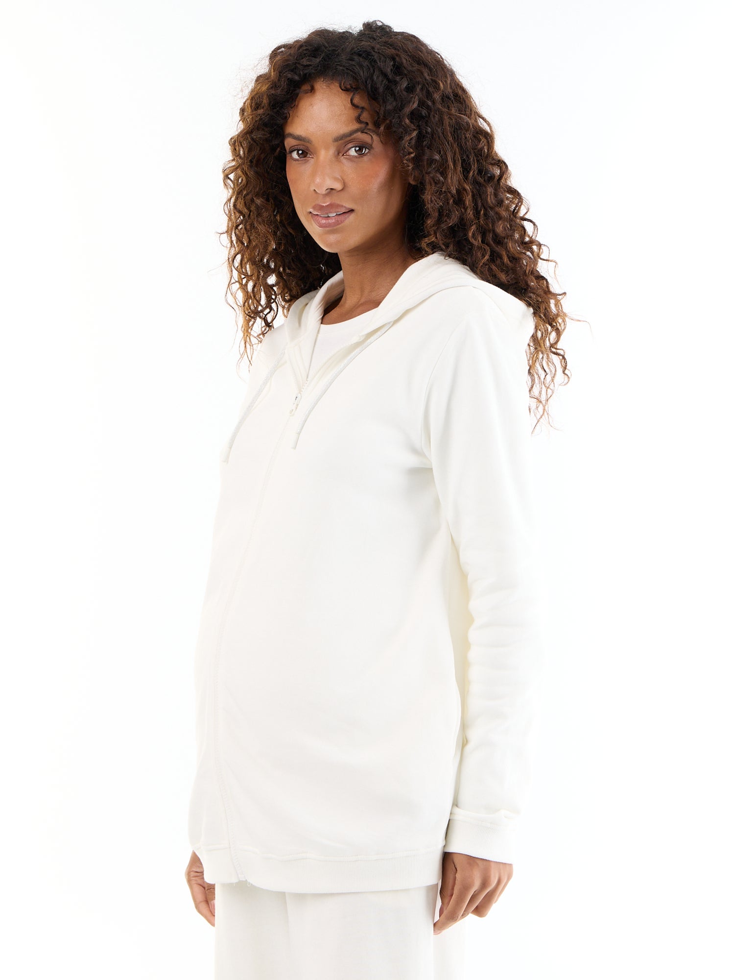 Sweat zippé à capuche d'allaitement - Blanc