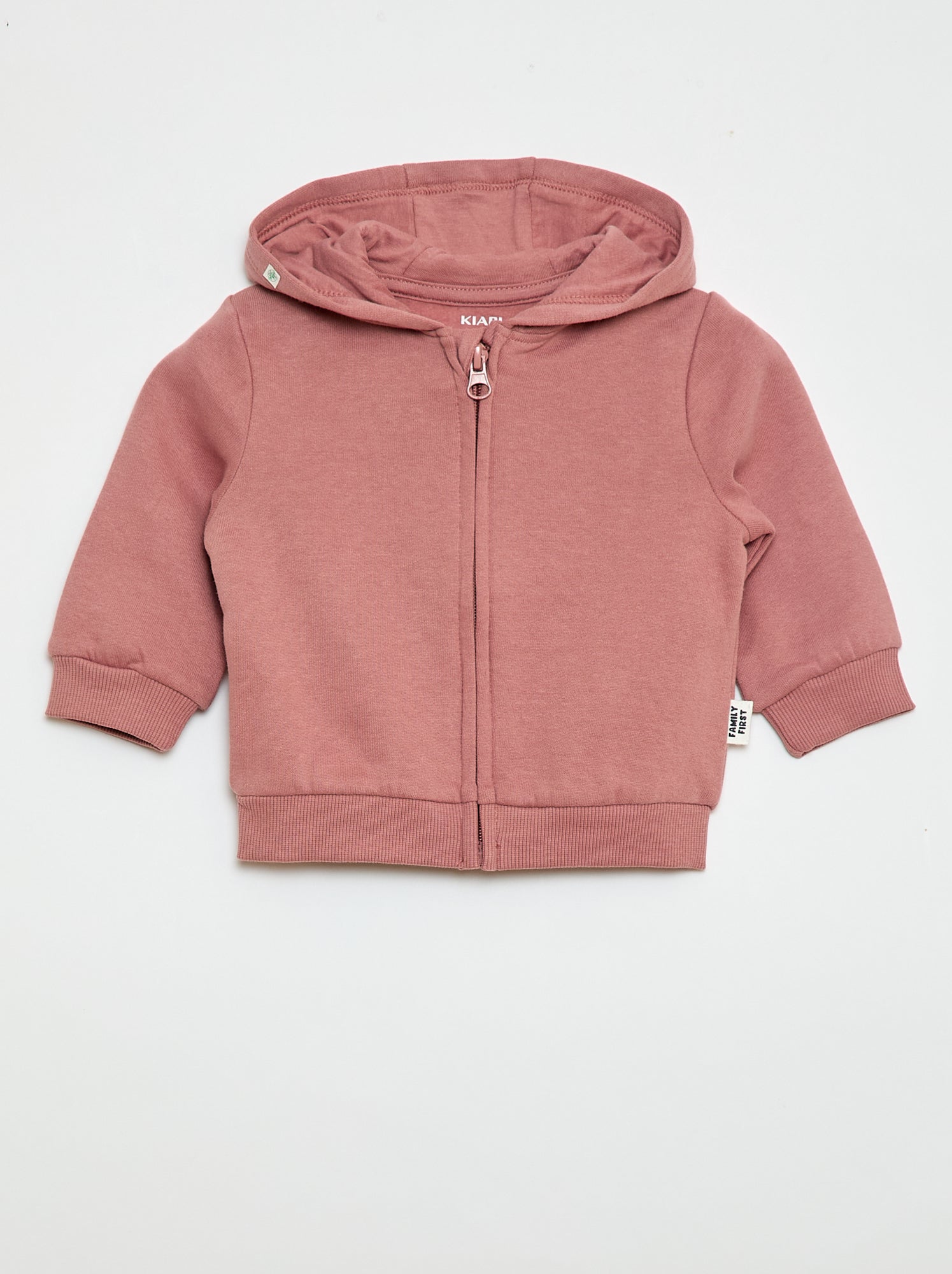 Sweat zippé à capuche en molleton gratté - Rose