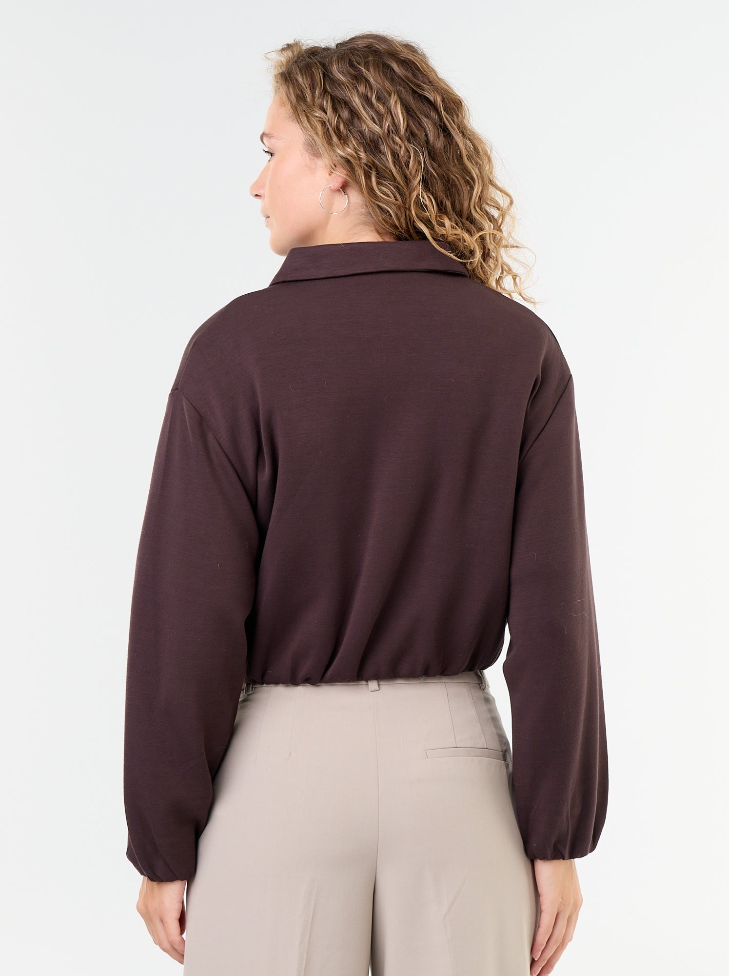 Sweat zippé avec col chemise - Marron