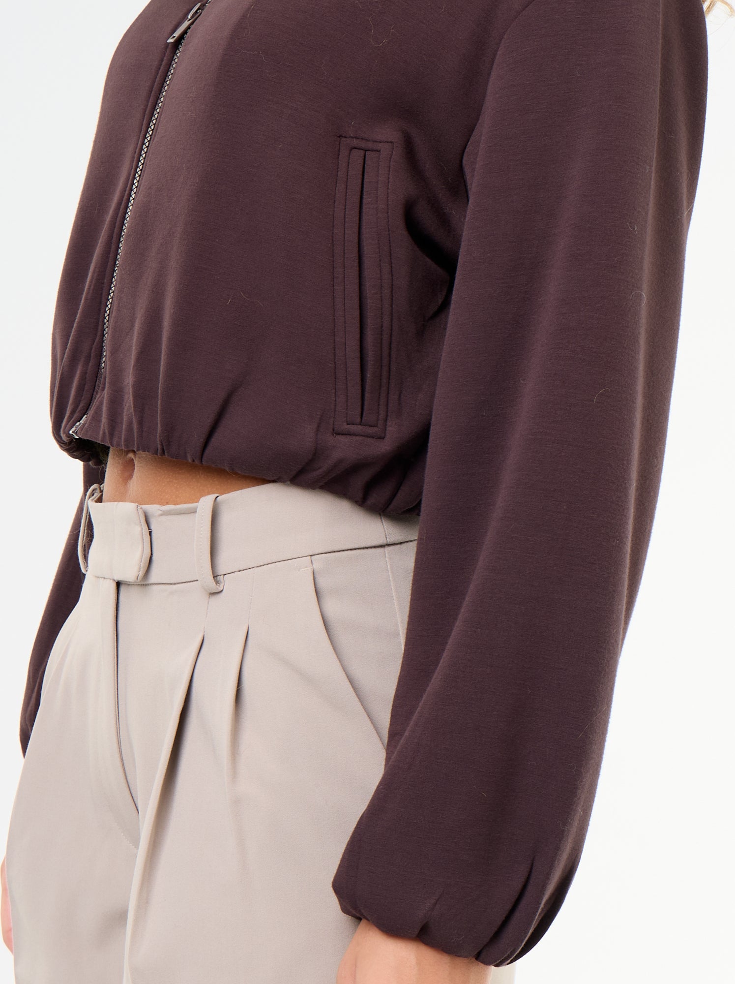 Sweat zippé avec col chemise - Marron