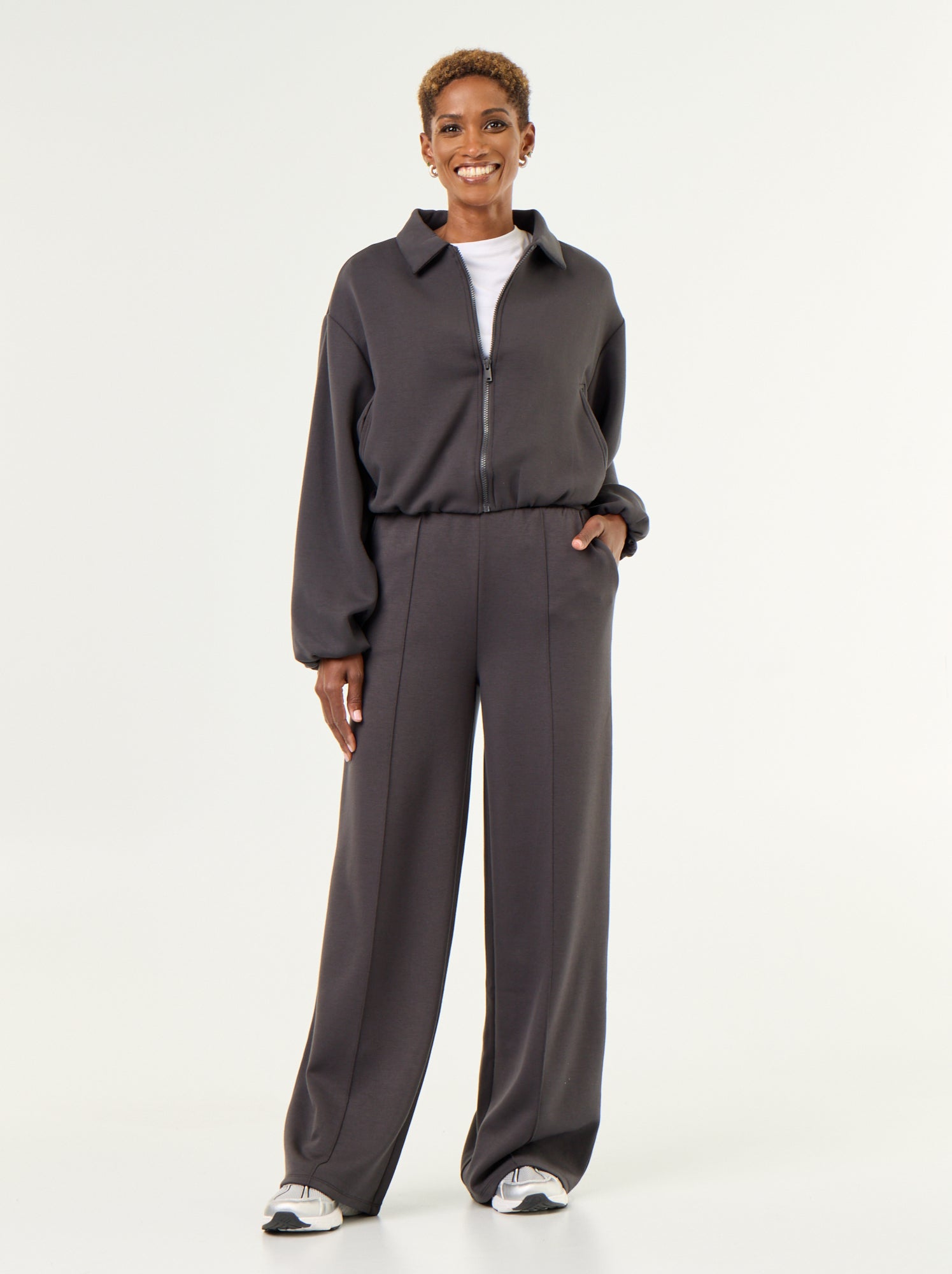 Sweat zippé avec col chemise - Noir