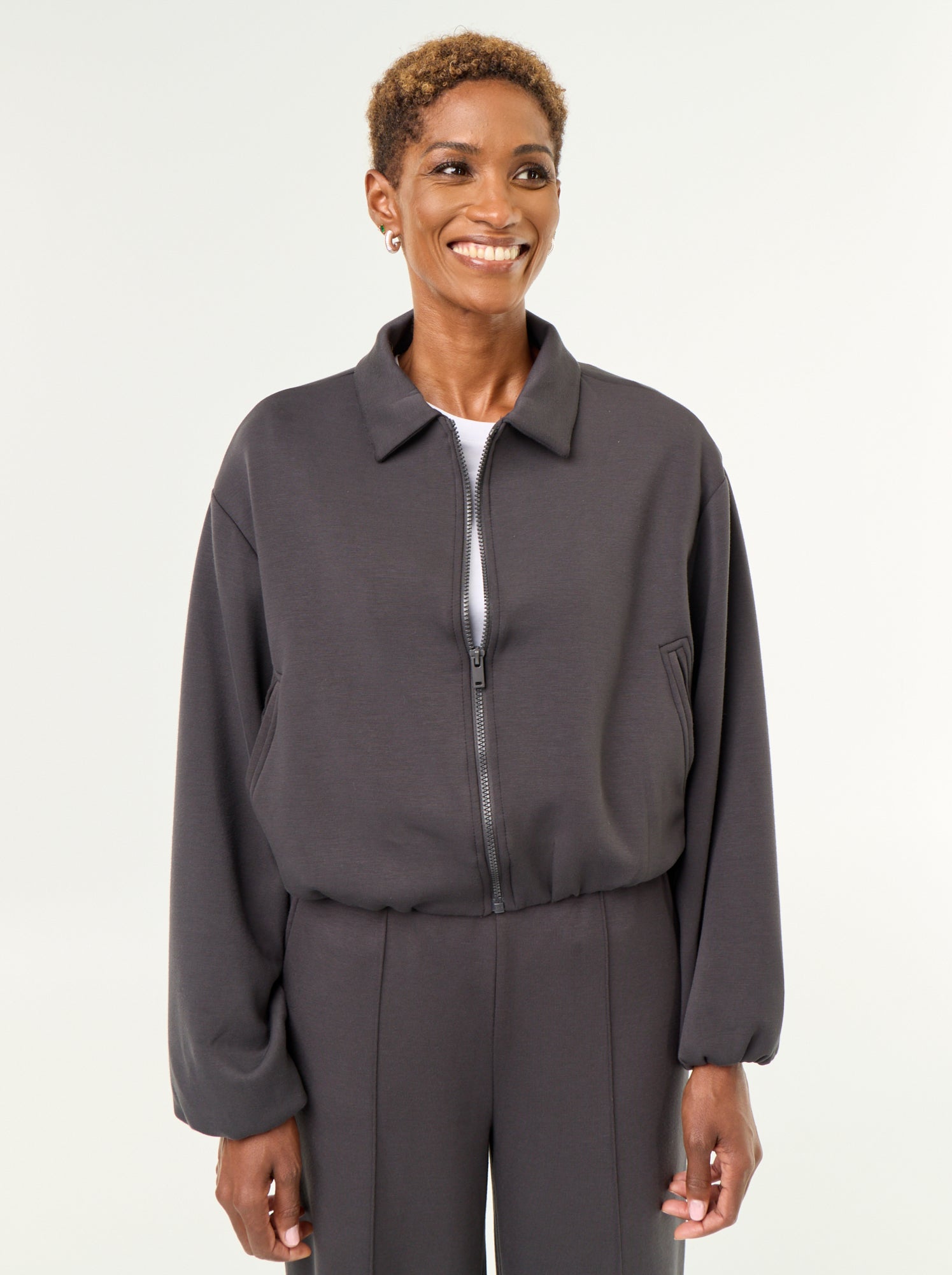 Sweat zippé avec col chemise - Noir