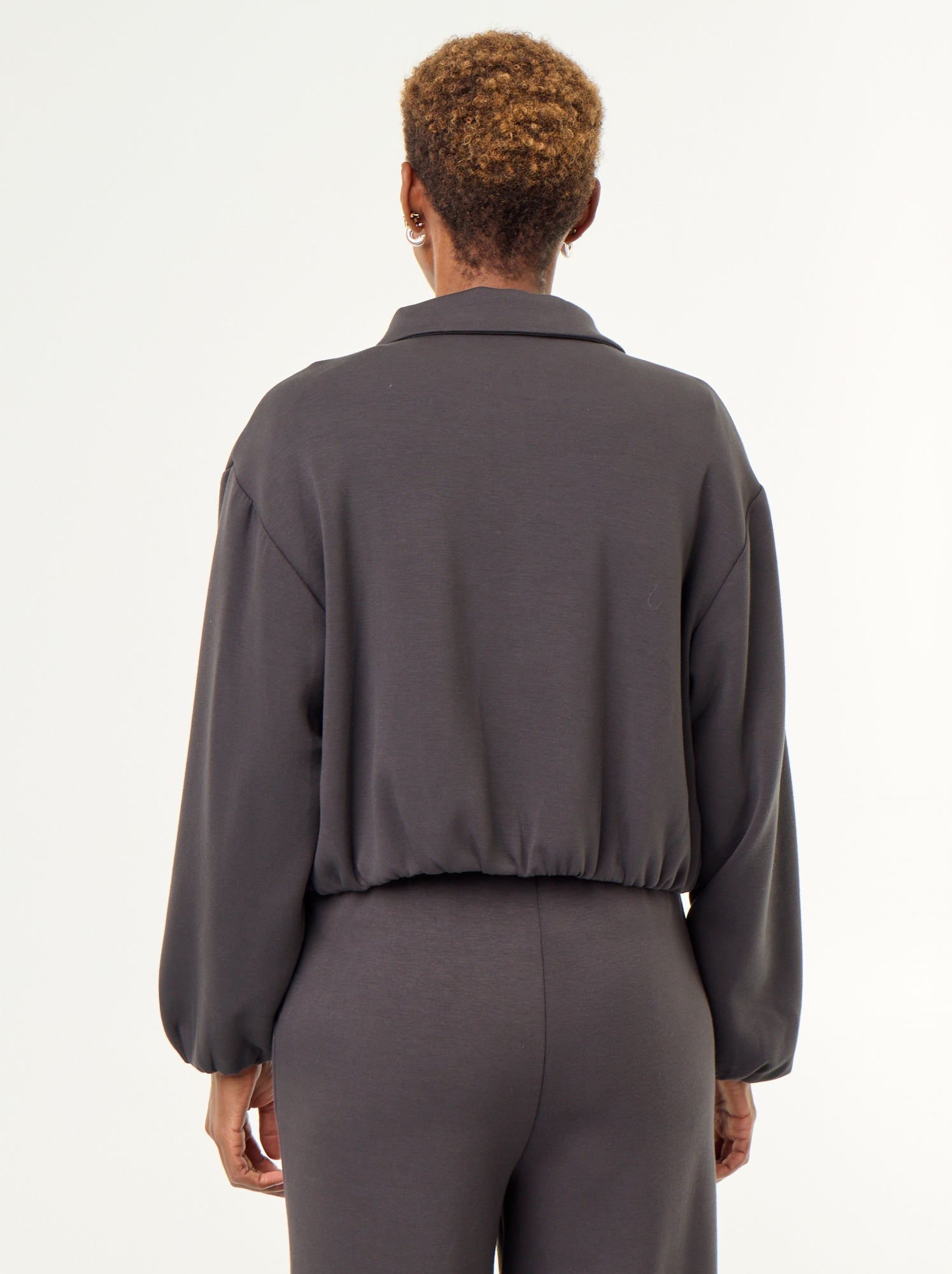 Sweat zippé avec col chemise - Noir