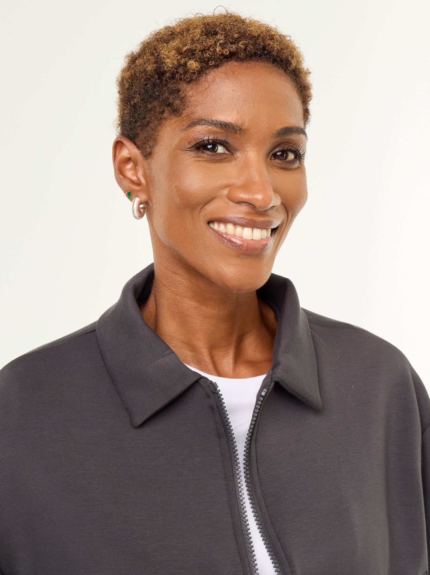 Sweat zippé avec col chemise - Noir