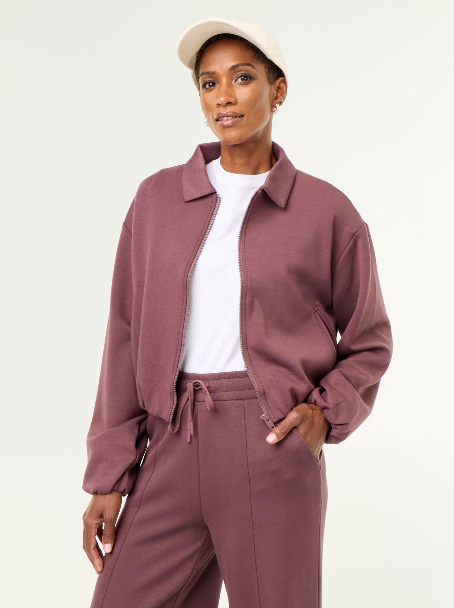 Sweat zippé avec col chemise - Violet