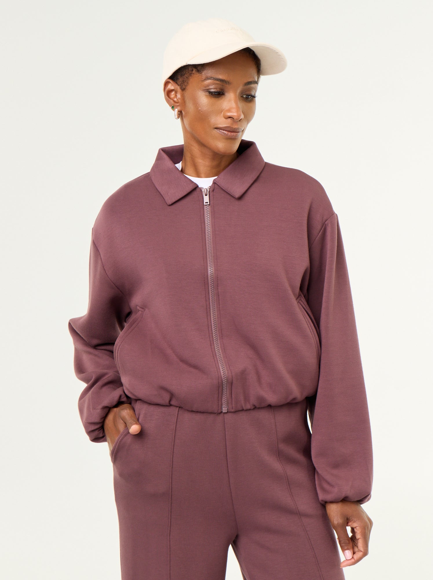 Sweat zippé avec col chemise - Violet