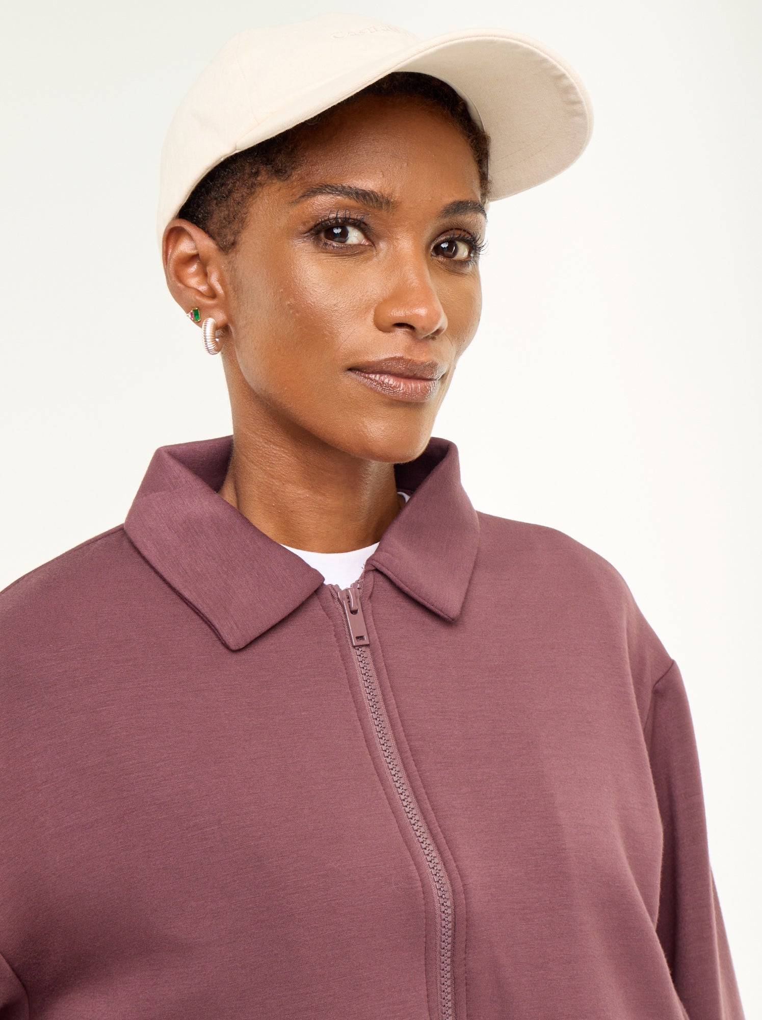 Sweat zippé avec col chemise - Violet