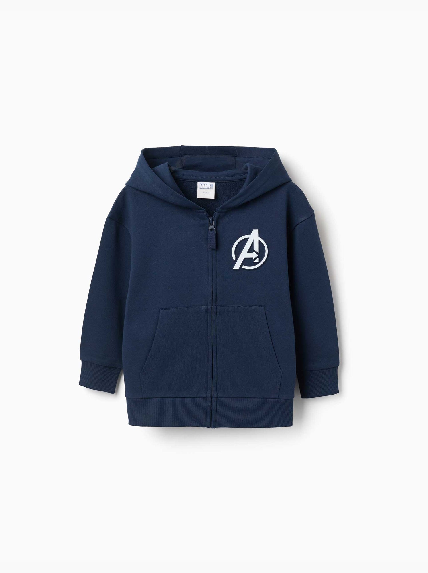 Sweat zippé en coton avec capuche et imprimés avengers - Bleu foncé